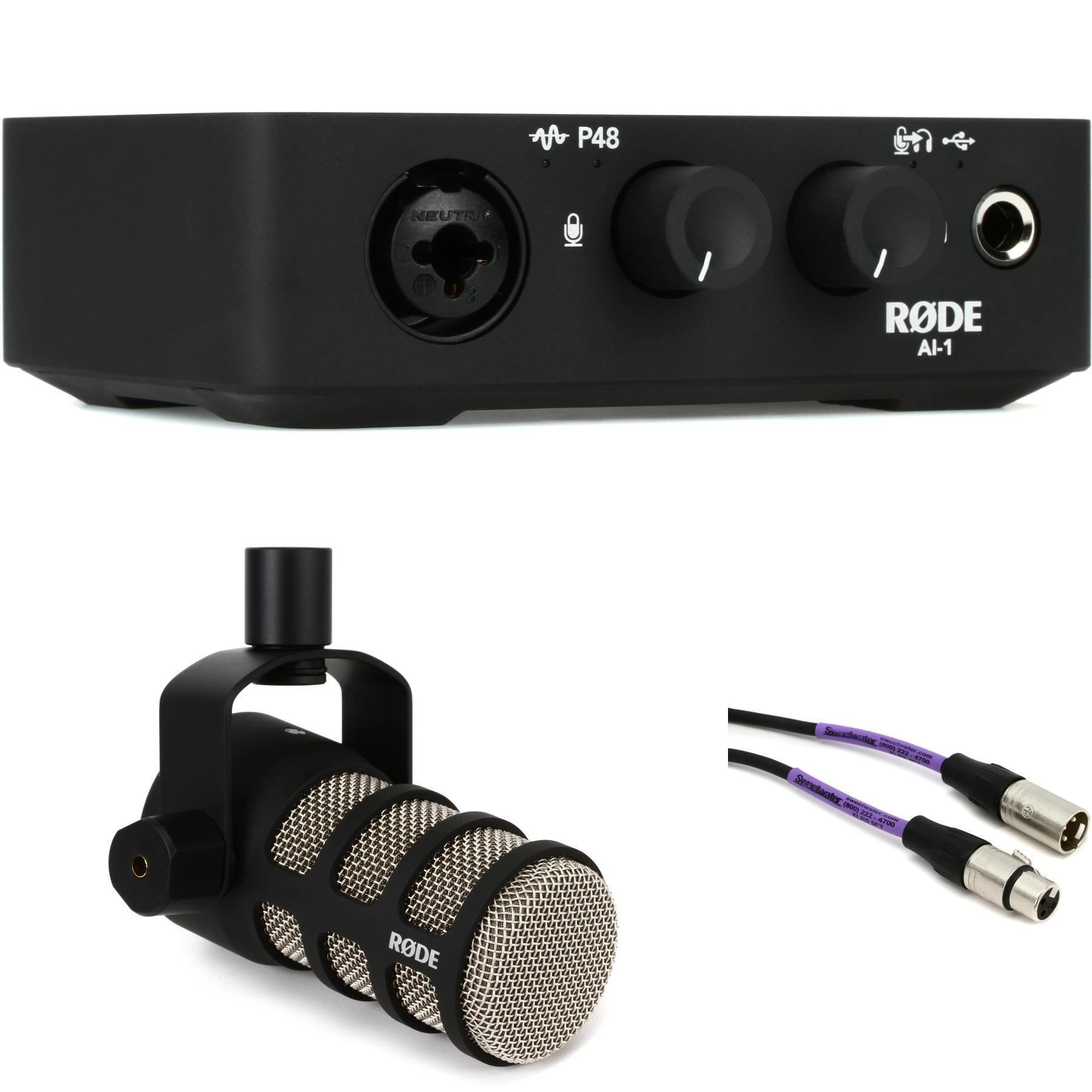 Rode PodMic 动圈广播麦克风和 USB 接口套装