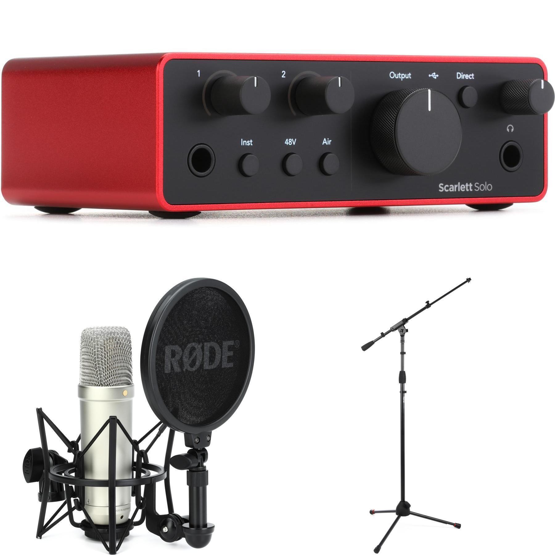 Focusrite Scarlett Solo 4代 USB 音频接口与 Rode NT1 麦克风套装 - 银色