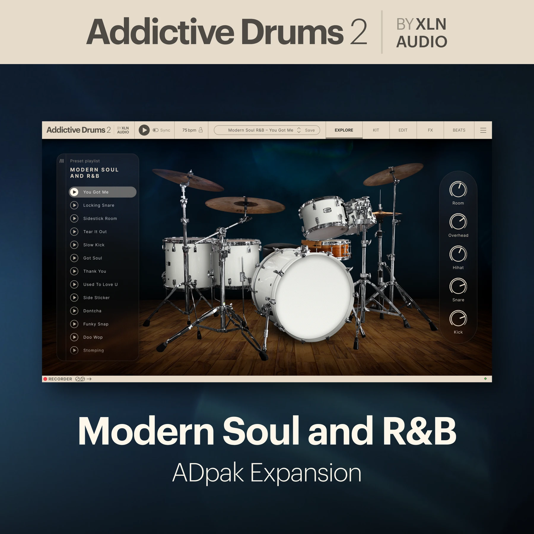 XLN Audio Modern Soul and R&B 适用于 Addictive Drums 2.5 的 ADpak 扩展包