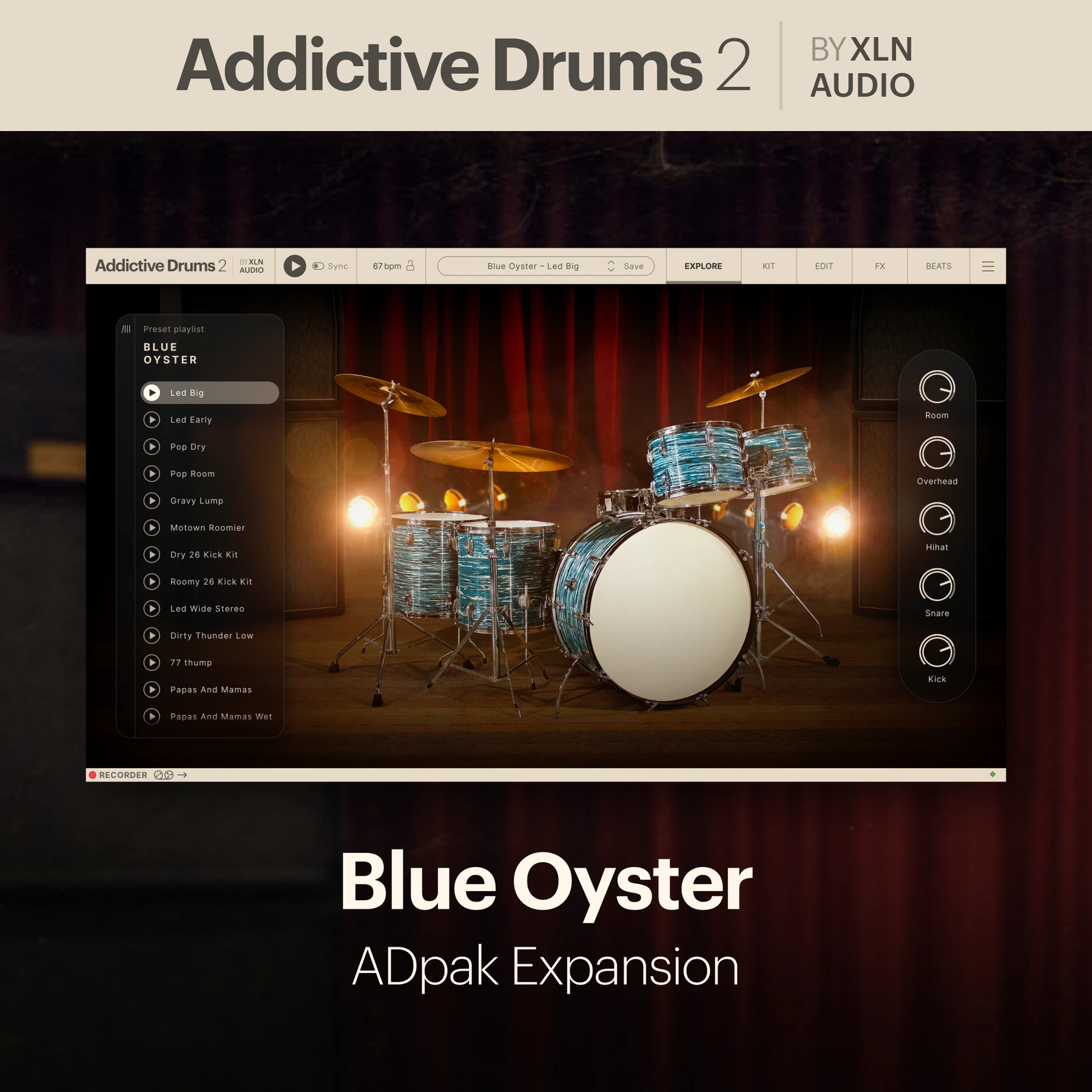 XLN Audio Blue Oyster 适用于 Addictive Drums 2.5 的 ADpak 扩展包