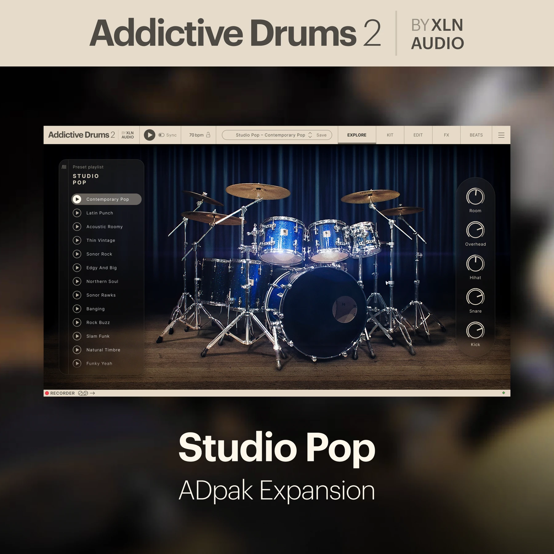 XLN Audio Studio Pop 适用于 Addictive Drums 2.5 的 ADpak 扩展包