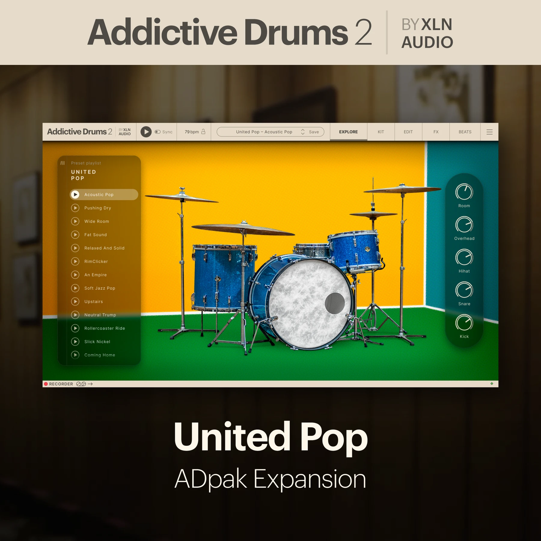 XLN Audio United Pop 适用于 Addictive Drums 2.5 的 ADpak 扩展包