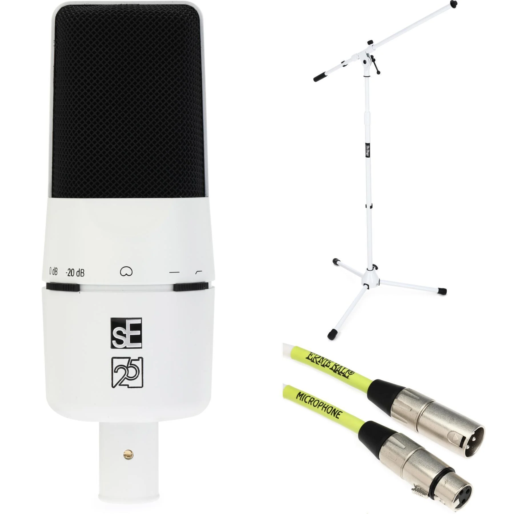 sE Electronics X1 A 大振膜电容麦克风，带麦克风支架和 XLR 线缆 - 白色25周年纪念版