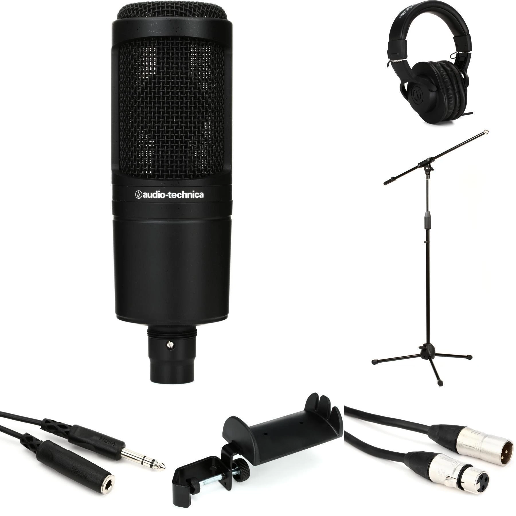 Audio-Technica AT2020 歌手套装，含耳机、支架和线缆