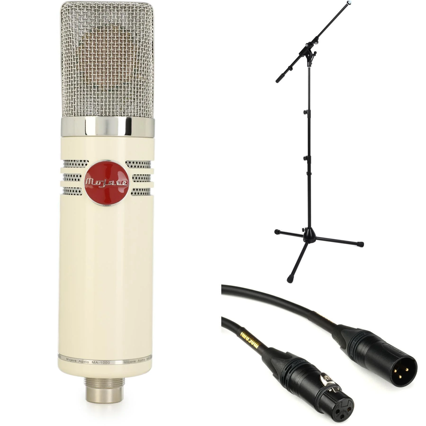 Mojave Audio MA-1000 大振膜电子管电容麦克风，带支架和线缆 - 沙漠沙色
