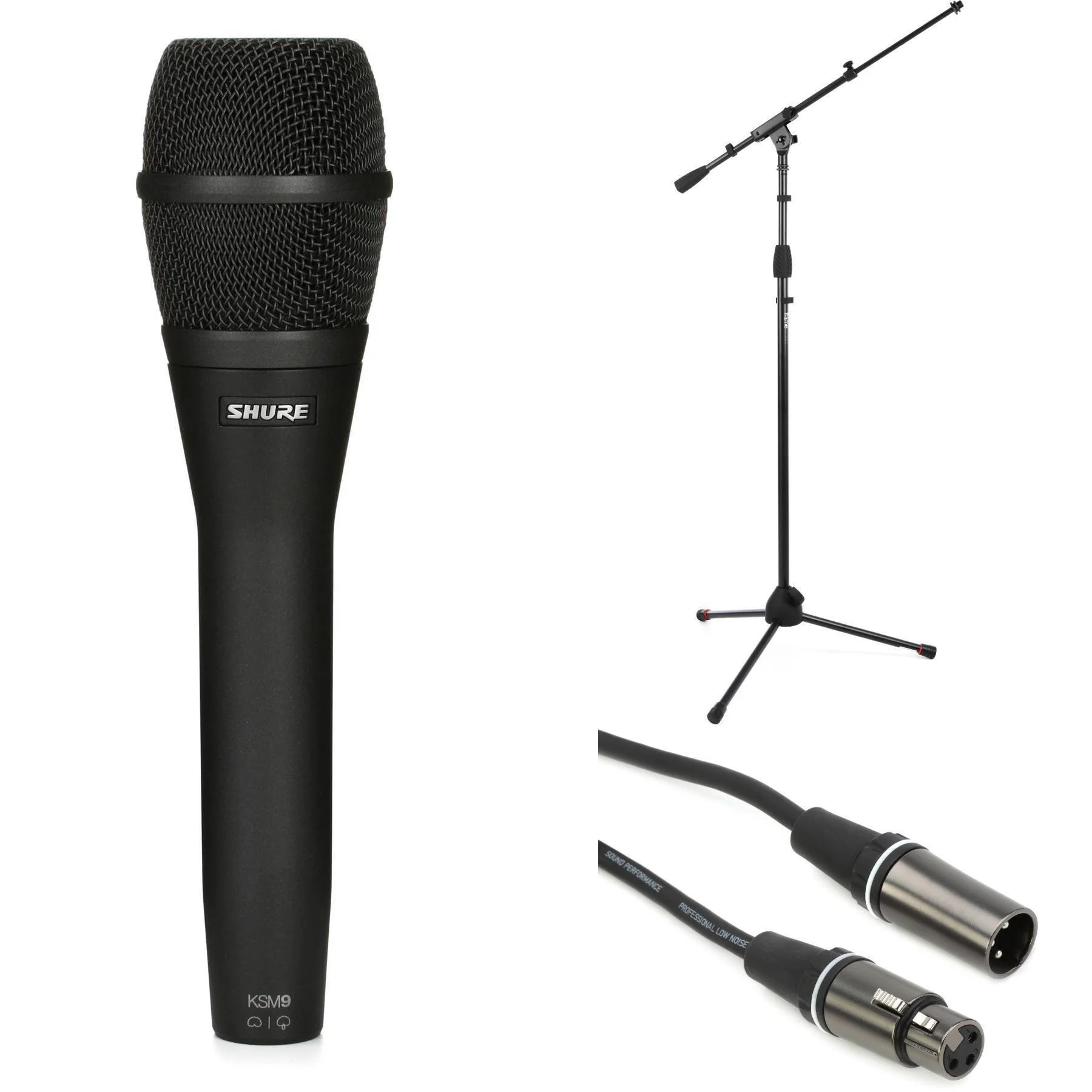 Shure KSM9 双指向电容麦克风套装，含支架和线缆 - 炭灰色