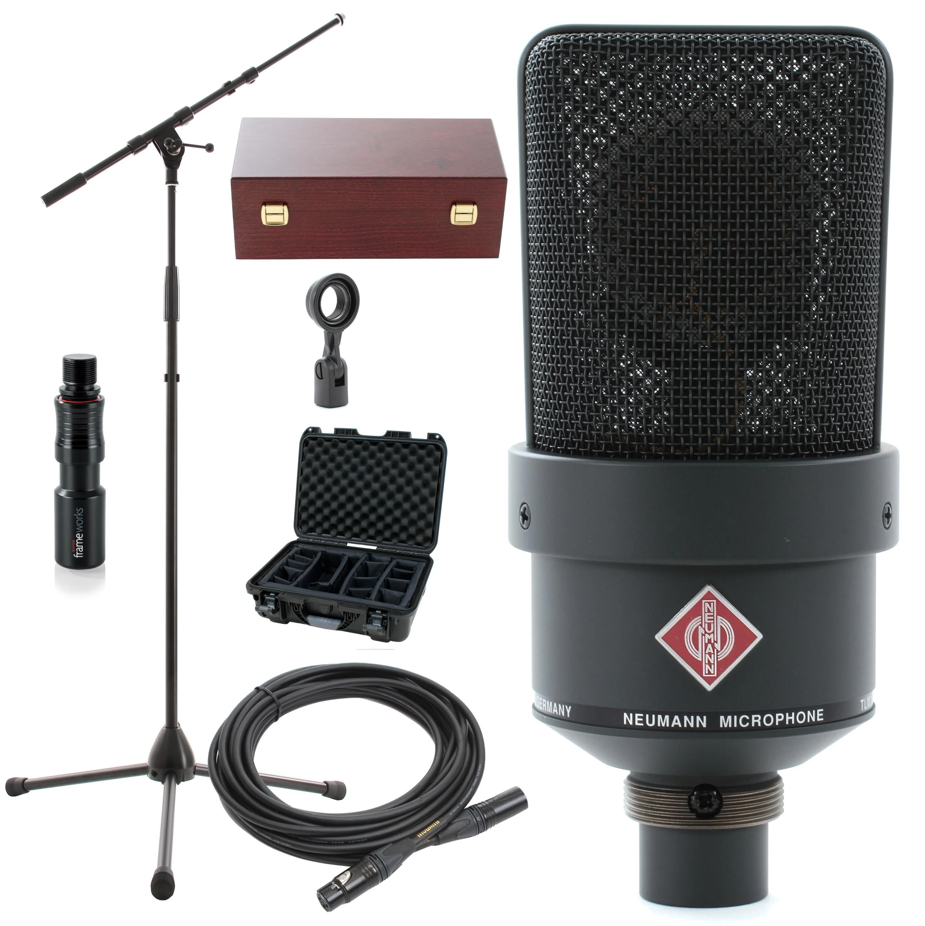 Neumann TLM 103 大振膜电容麦克风套装，含收纳箱、支架和线缆 - 哑光黑