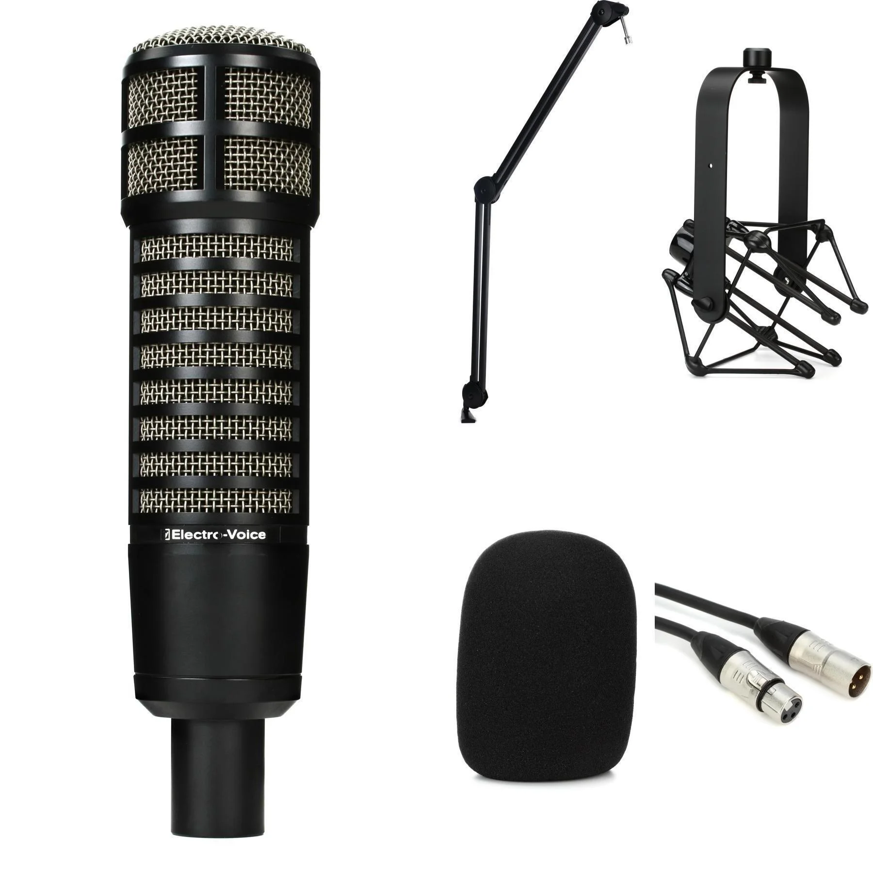 Electro-Voice RE320 广播套装，含桌面悬臂支架和线缆