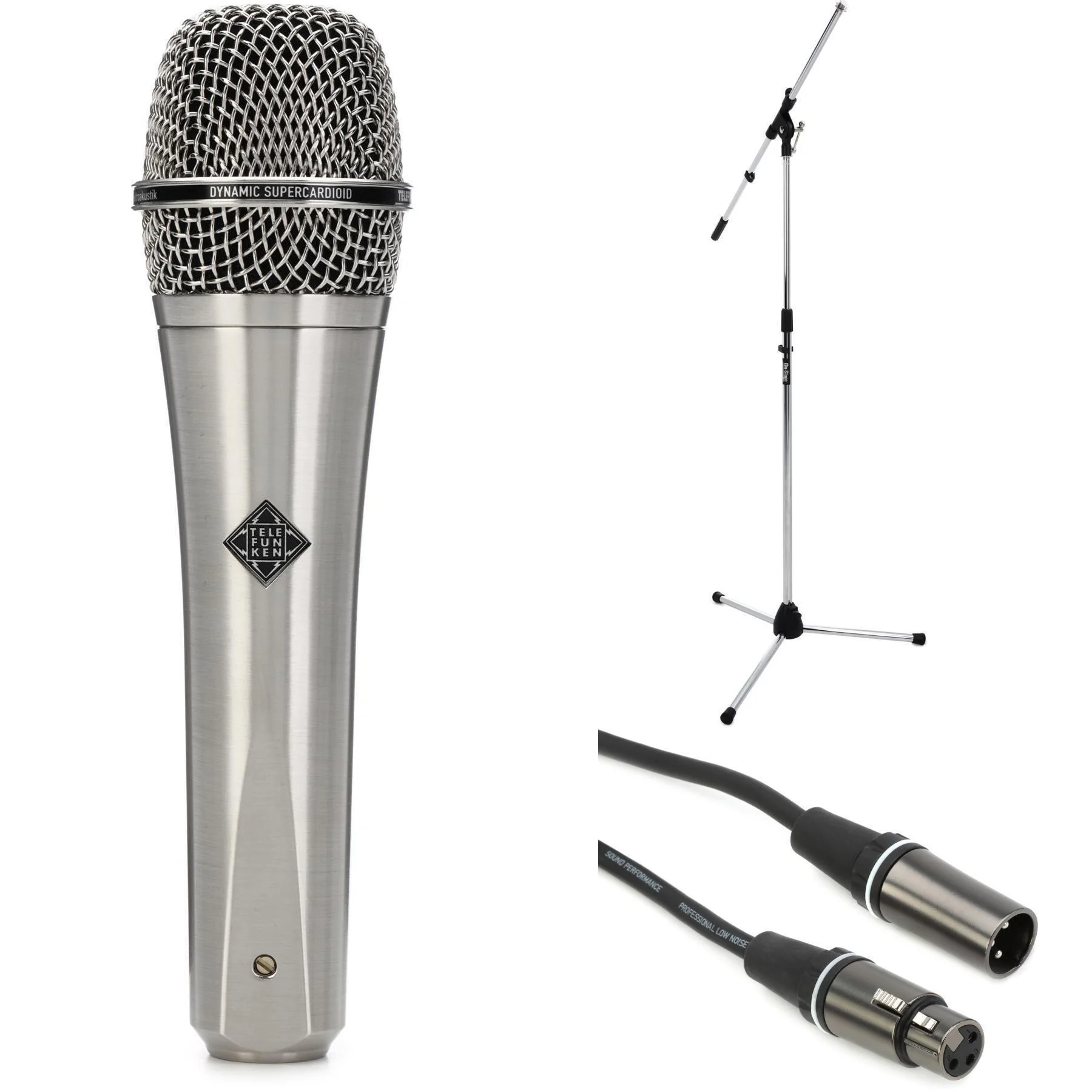 Telefunken M80 超心形动圈手持人声麦克风，带支架和线缆 - 缎面铬色