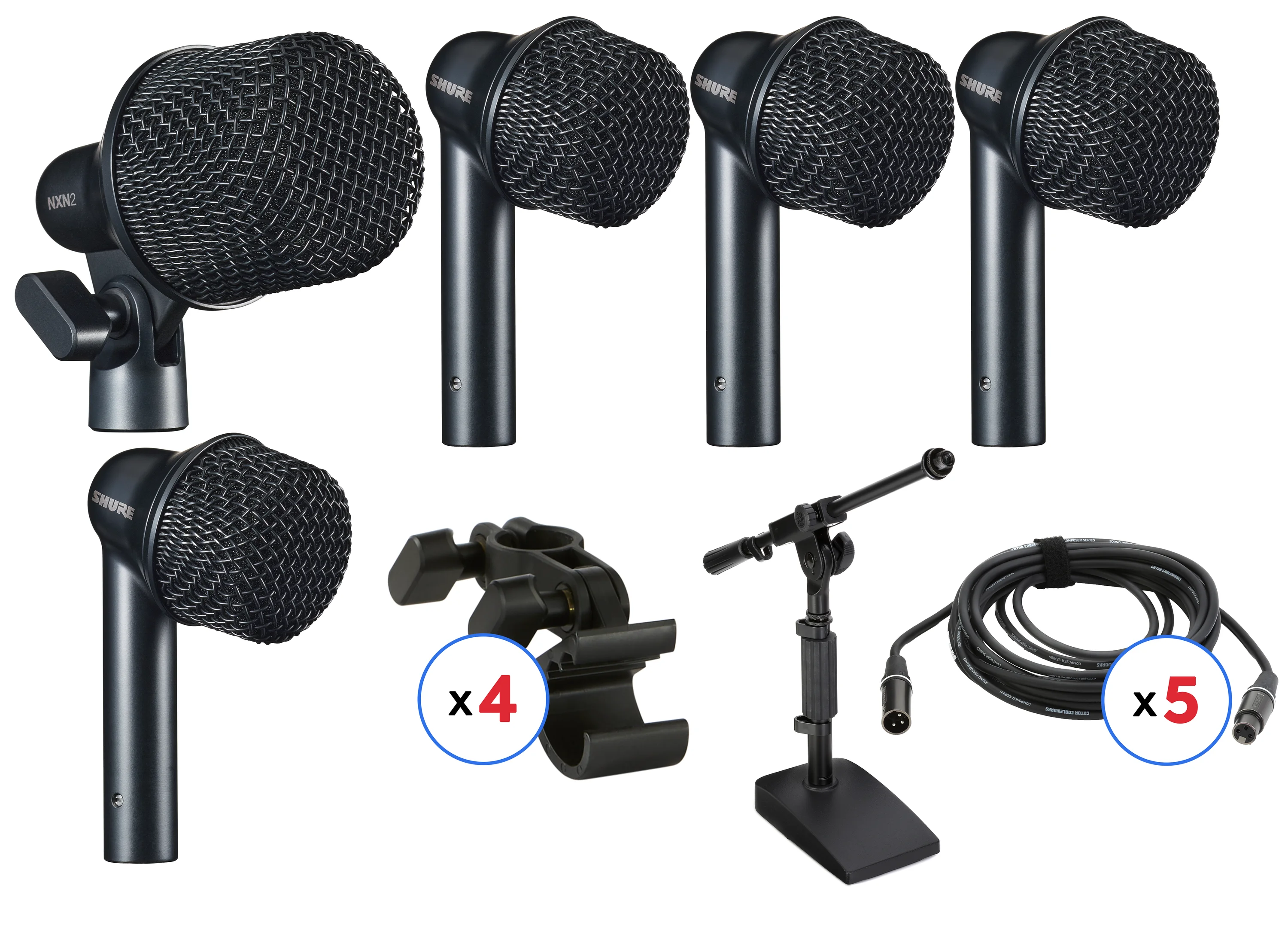 Shure Nexadyne 五件装鼓麦克风套装，含支架和线缆