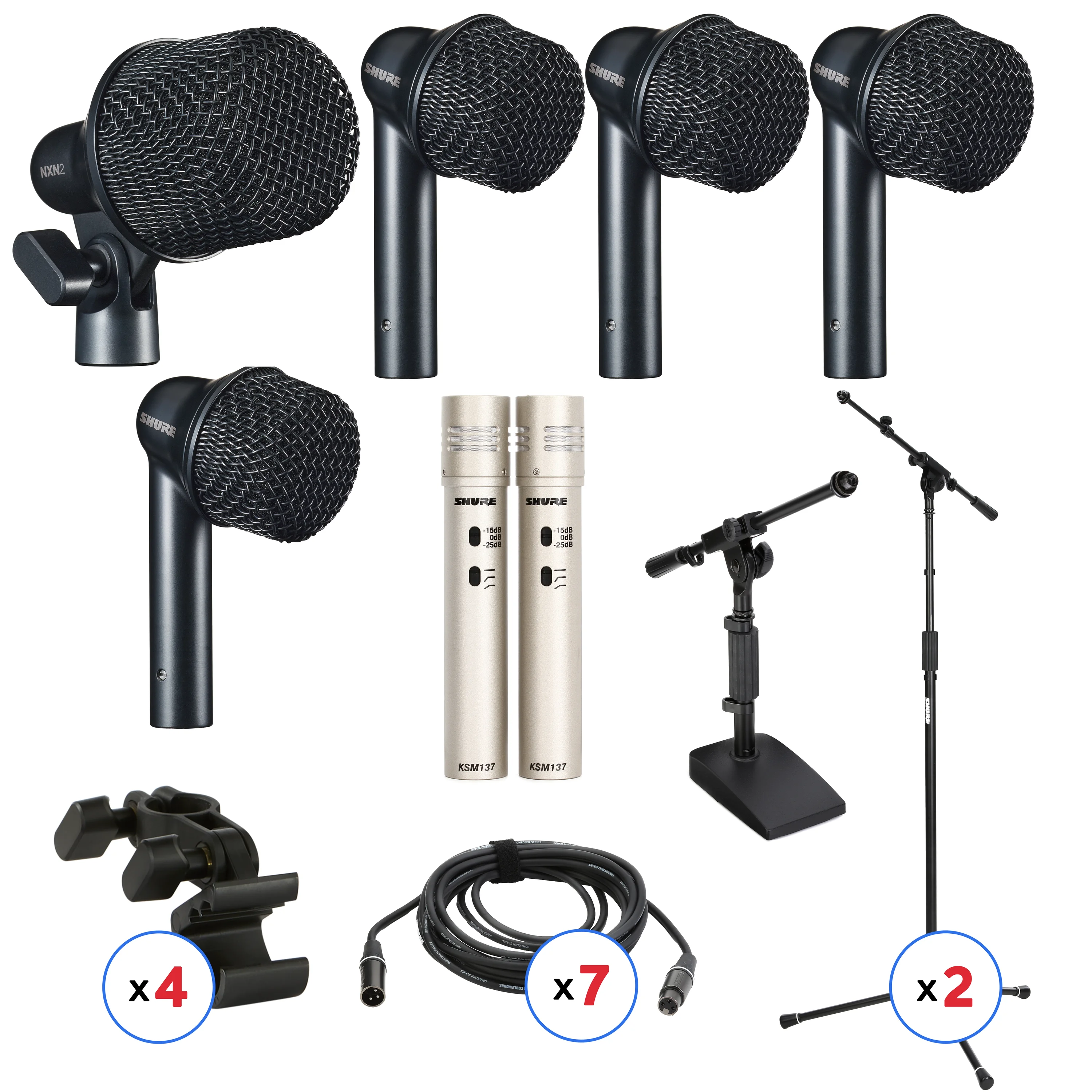 Shure Nexadyne 七件装鼓麦克风套装，含支架和线缆