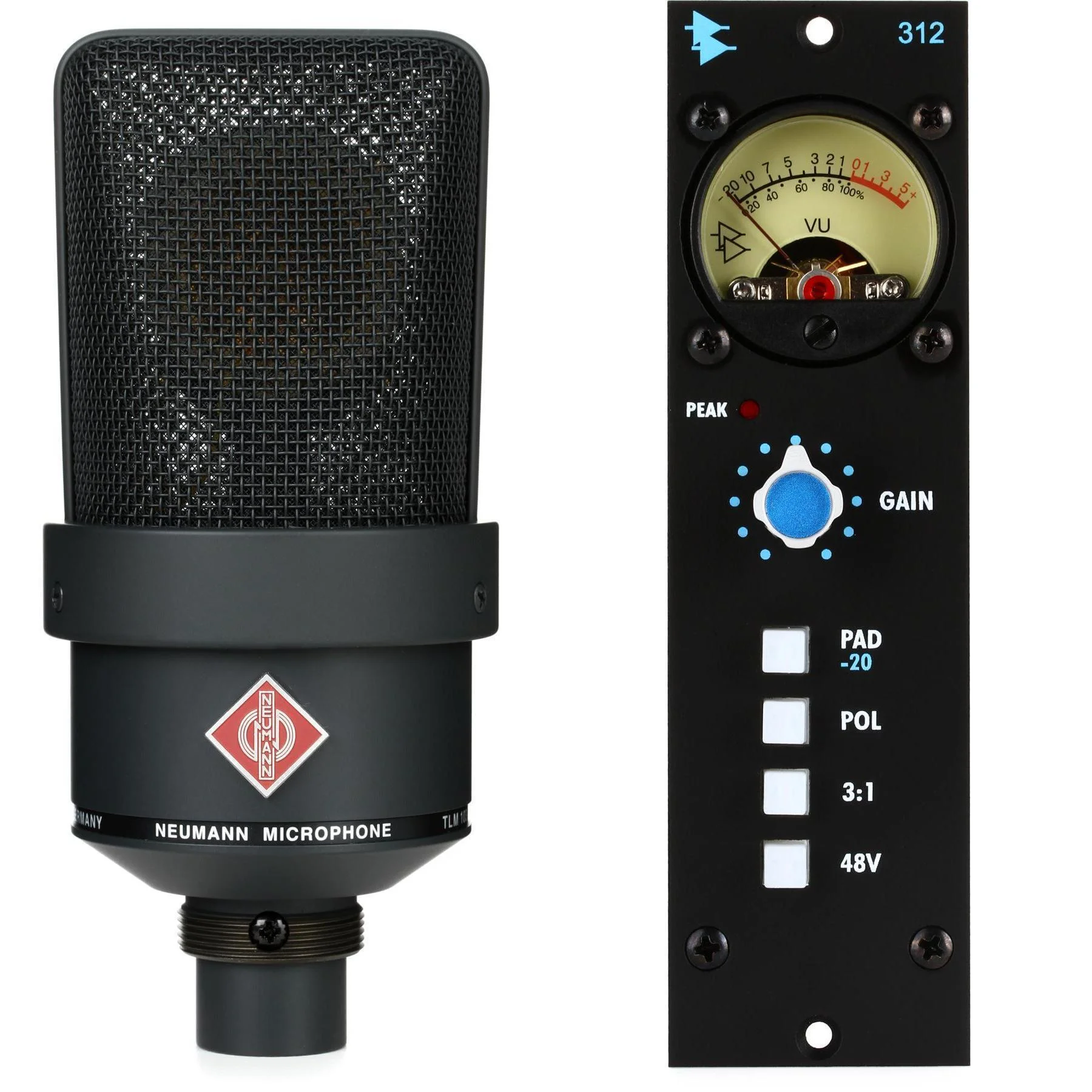 Neumann TLM 103 大振膜电容麦克风和 API 312 500 系列麦克风前置放大器 - 哑光黑