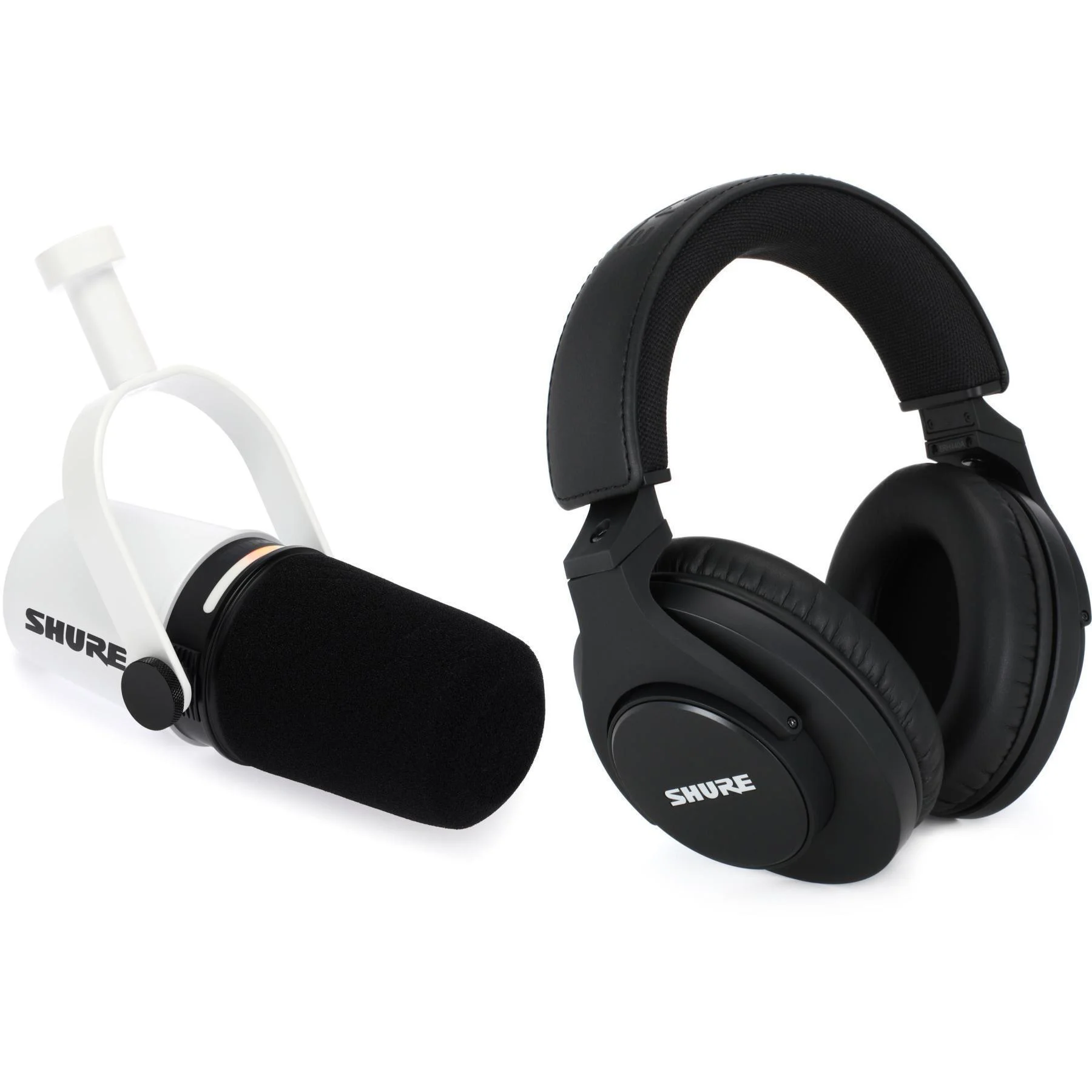 Shure MV7+ 混合播客麦克风，配 SRH440A 封闭式录音室耳机 - 白色
