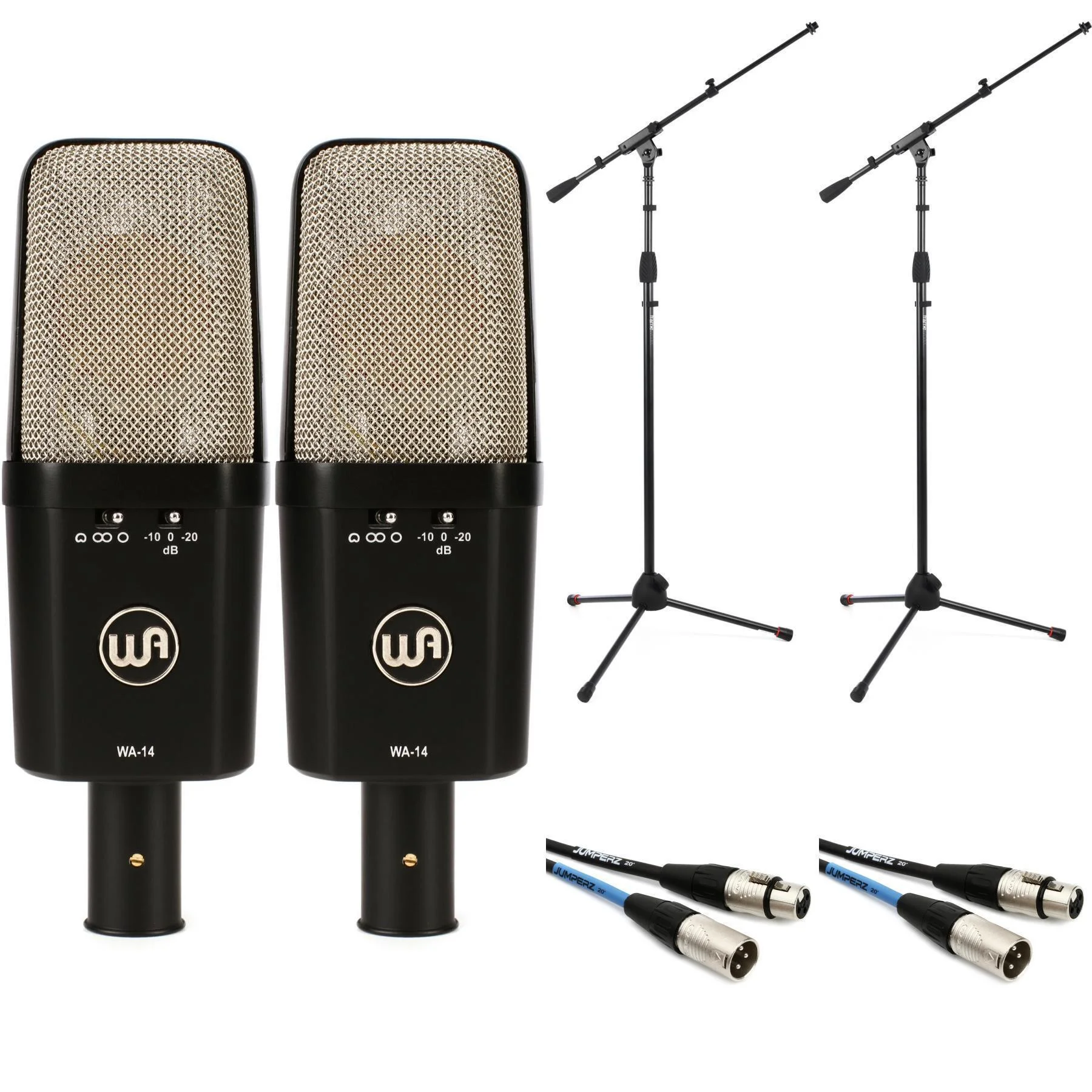 Warm Audio WA14 大振膜电容麦克风立体声对，带支架和线缆