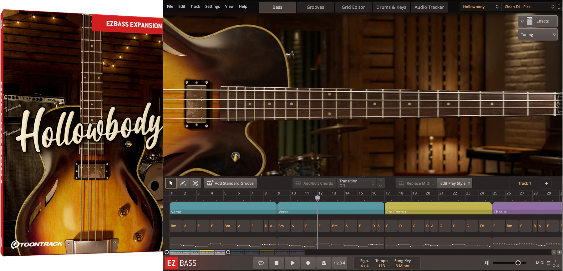 Toontrack Hollowbody EBX 适用于 EZbass 的音色扩展