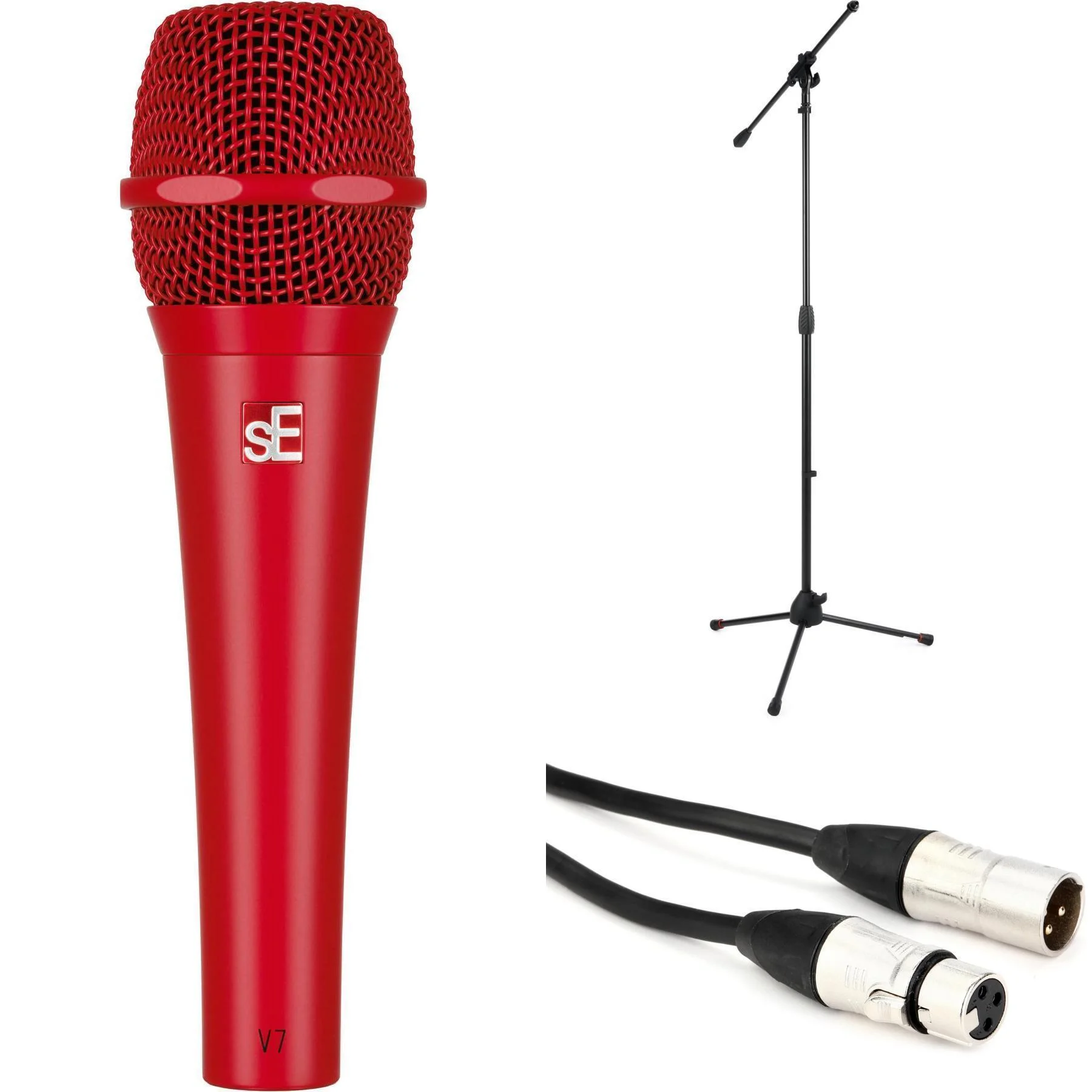 sE Electronics V7 超心形动圈手持人声麦克风，带支架 - 红色