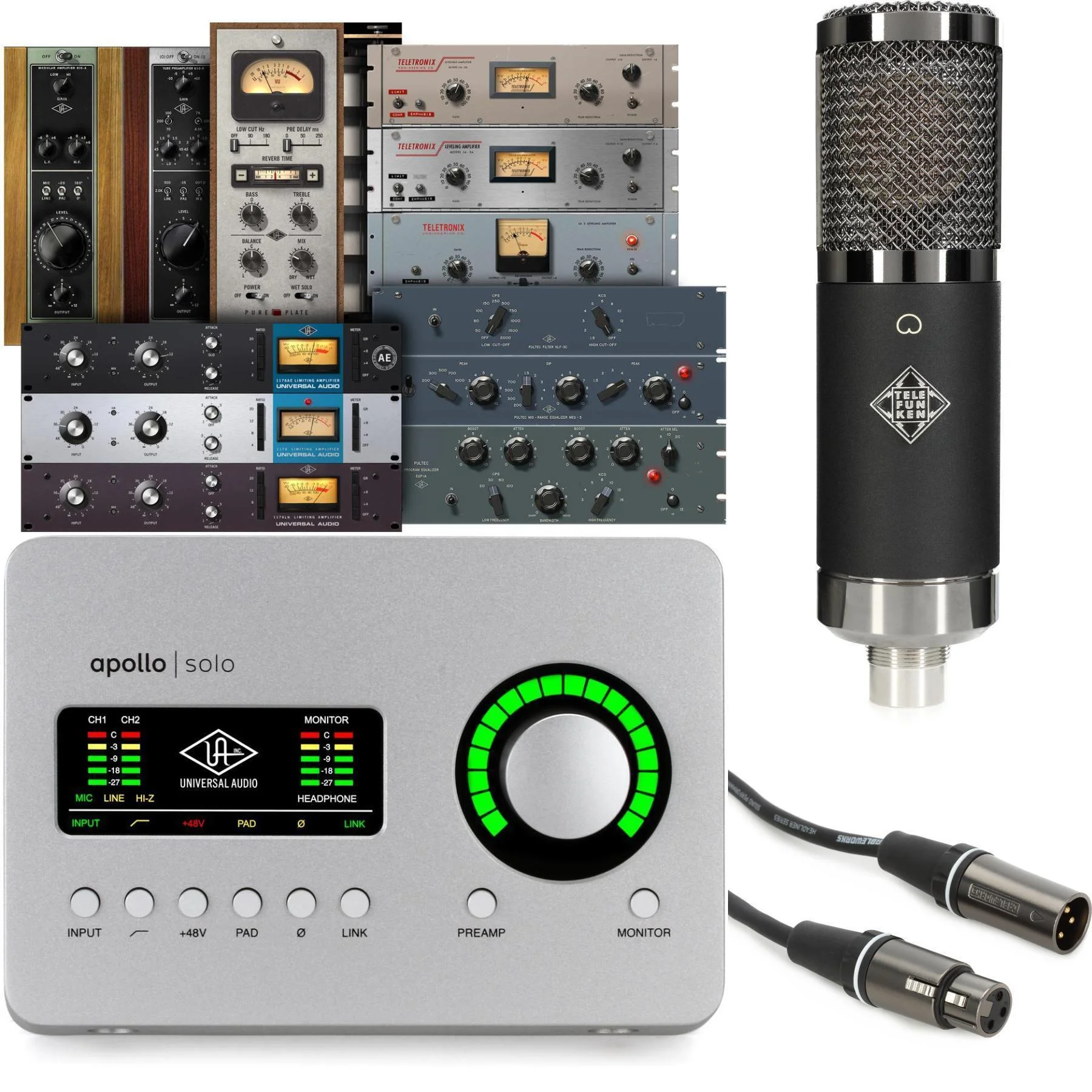 Universal Audio Apollo Solo Heritage Edition Thunderbolt 3 音频接口，附 Telefunken TF17 FET 电容麦克风