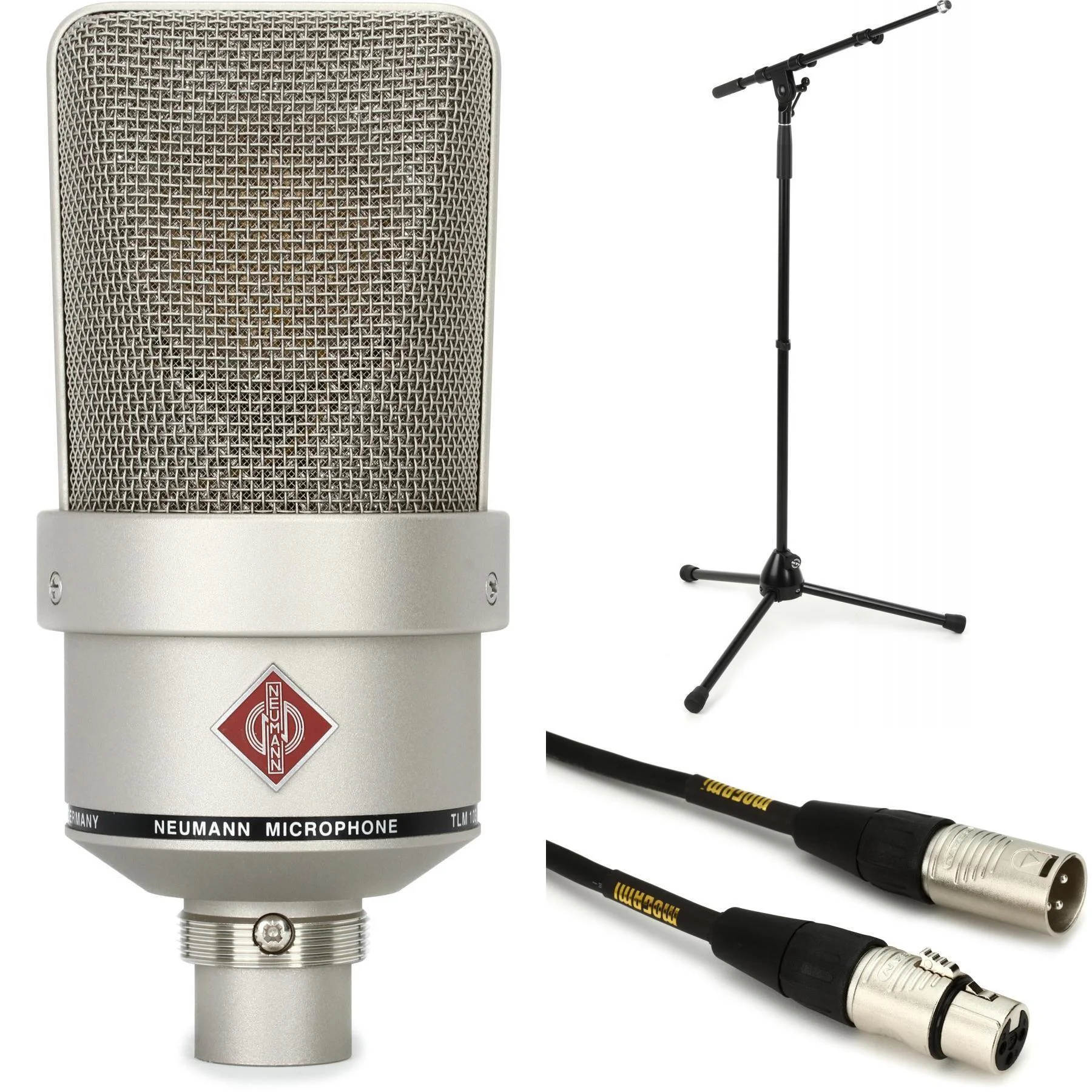 Neumann TLM 103 周年纪念版大振膜电容麦克风套装，含支架和线缆 - 镍色