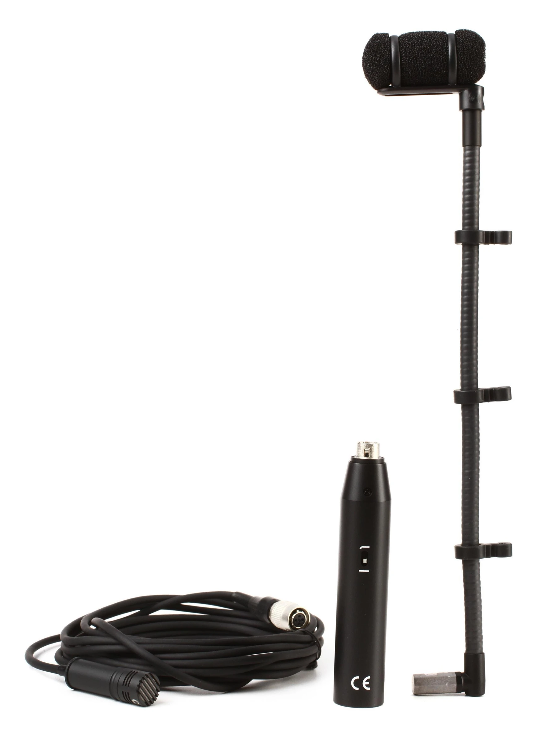 Audio-Technica ATM350UL 心形电容麦克风，配夹式铜管乐器安装系统和 9 英寸鹅颈