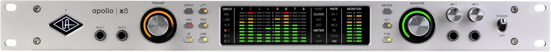 Universal Audio Apollo x8 第2代 Essentials+ 18 x 24 雷电音频接口，搭载 UAD DSP