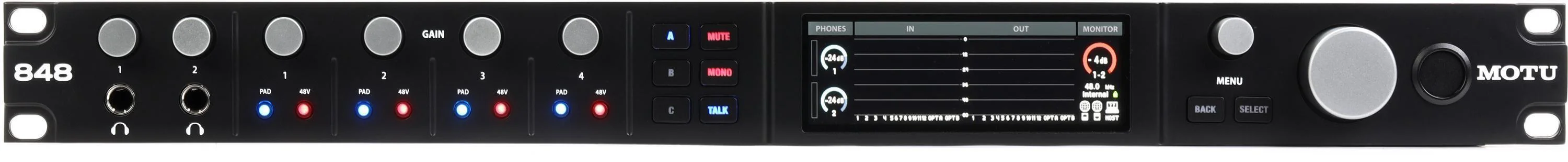 MOTU 848 28 x 32 Thunderbolt 4/USB4 音频接口，支持 AVB