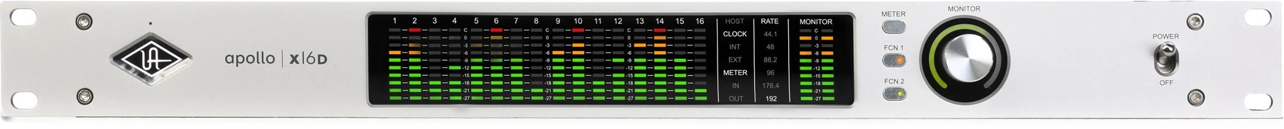 Universal Audio Apollo x16D Essentials+ 18 x 20 音频接口，配备 Dante I/O 和 UAD DSP