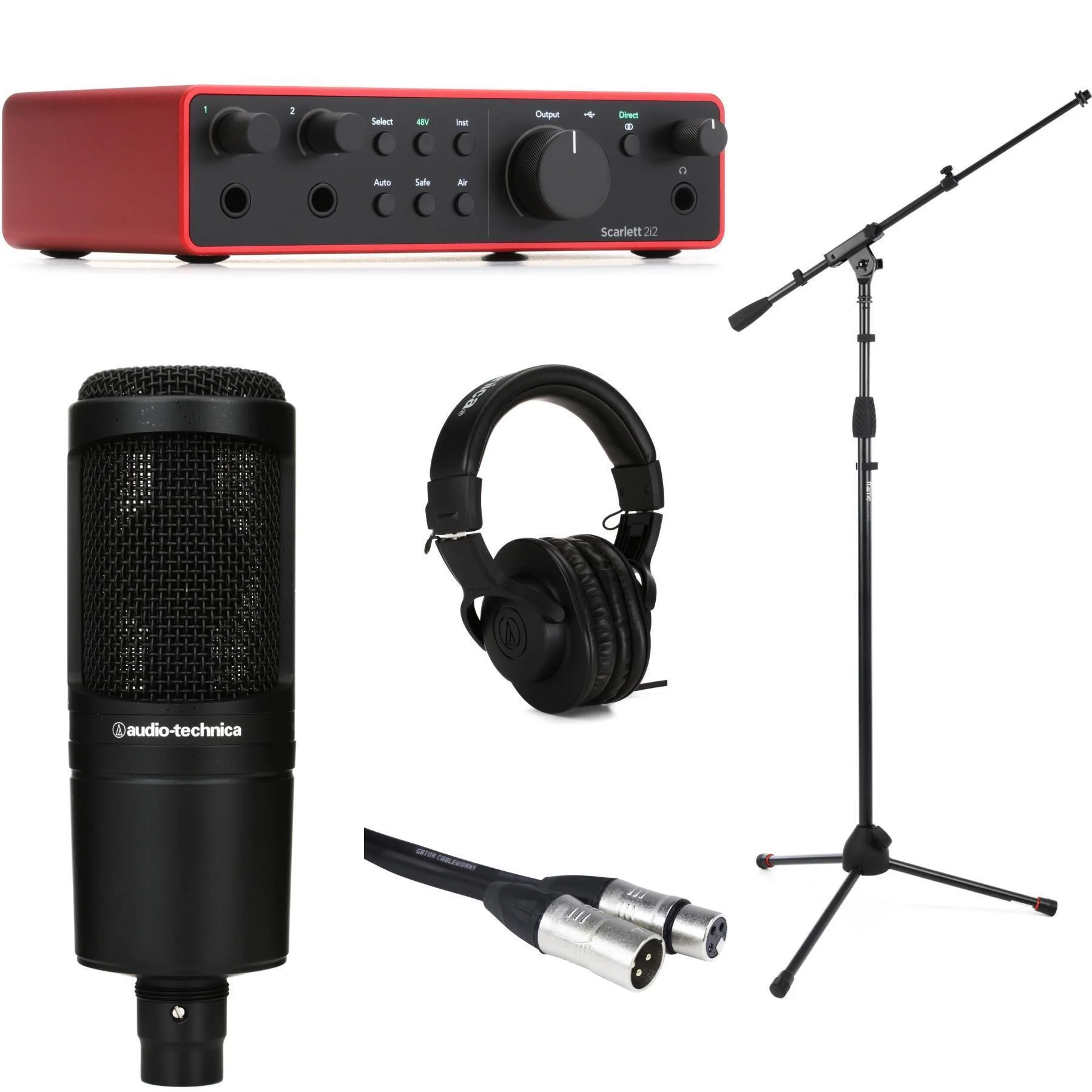 Focusrite Scarlett 2i2 第四代 USB 音频接口和 AT2020 人声录音套装