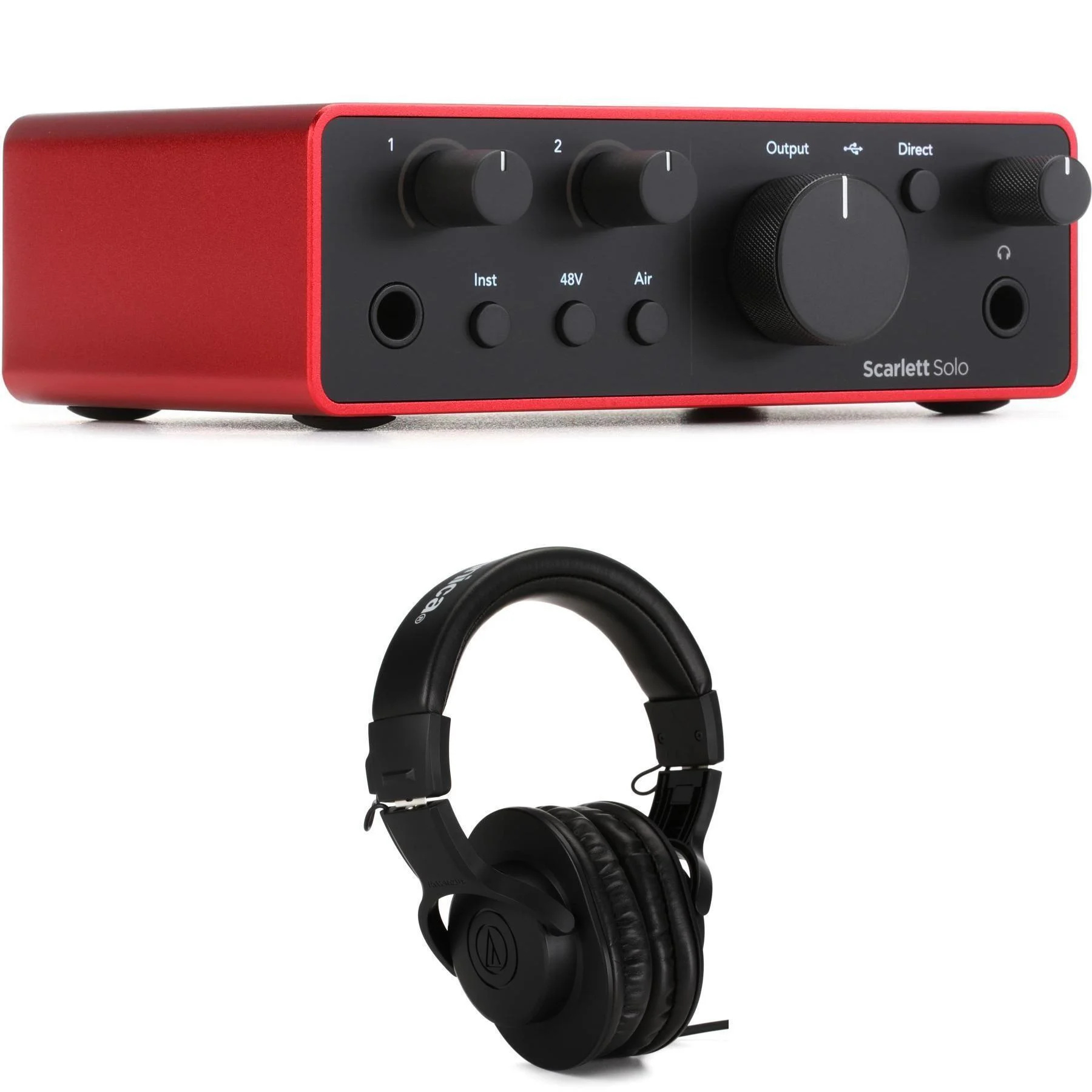 Focusrite Scarlett Solo 第四代 USB 音频接口和 Audio-Technica ATH-M20x 封闭式耳机