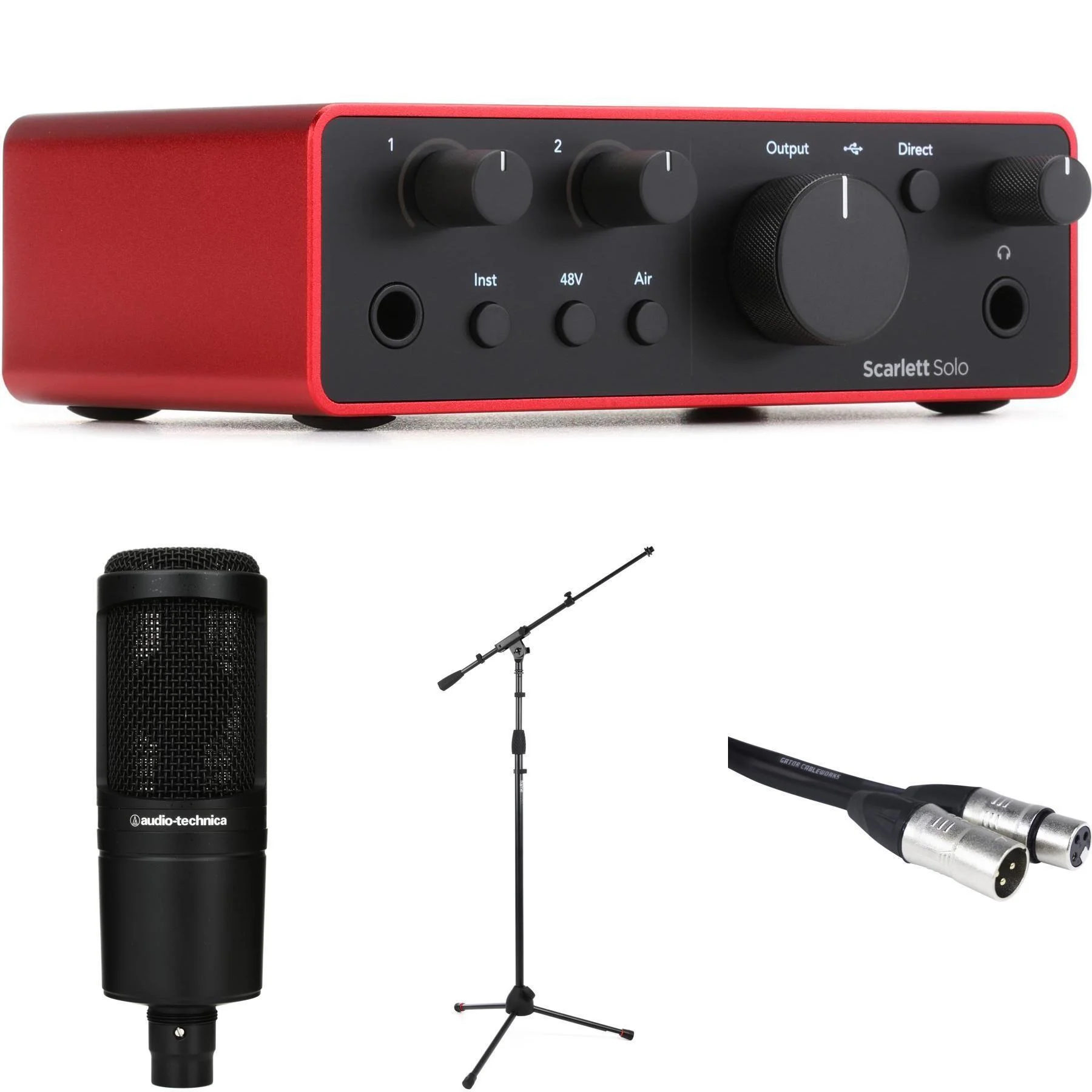 Focusrite Scarlett Solo 第四代 USB 音频接口和 Audio-Technica ATH-M20x 录音套装