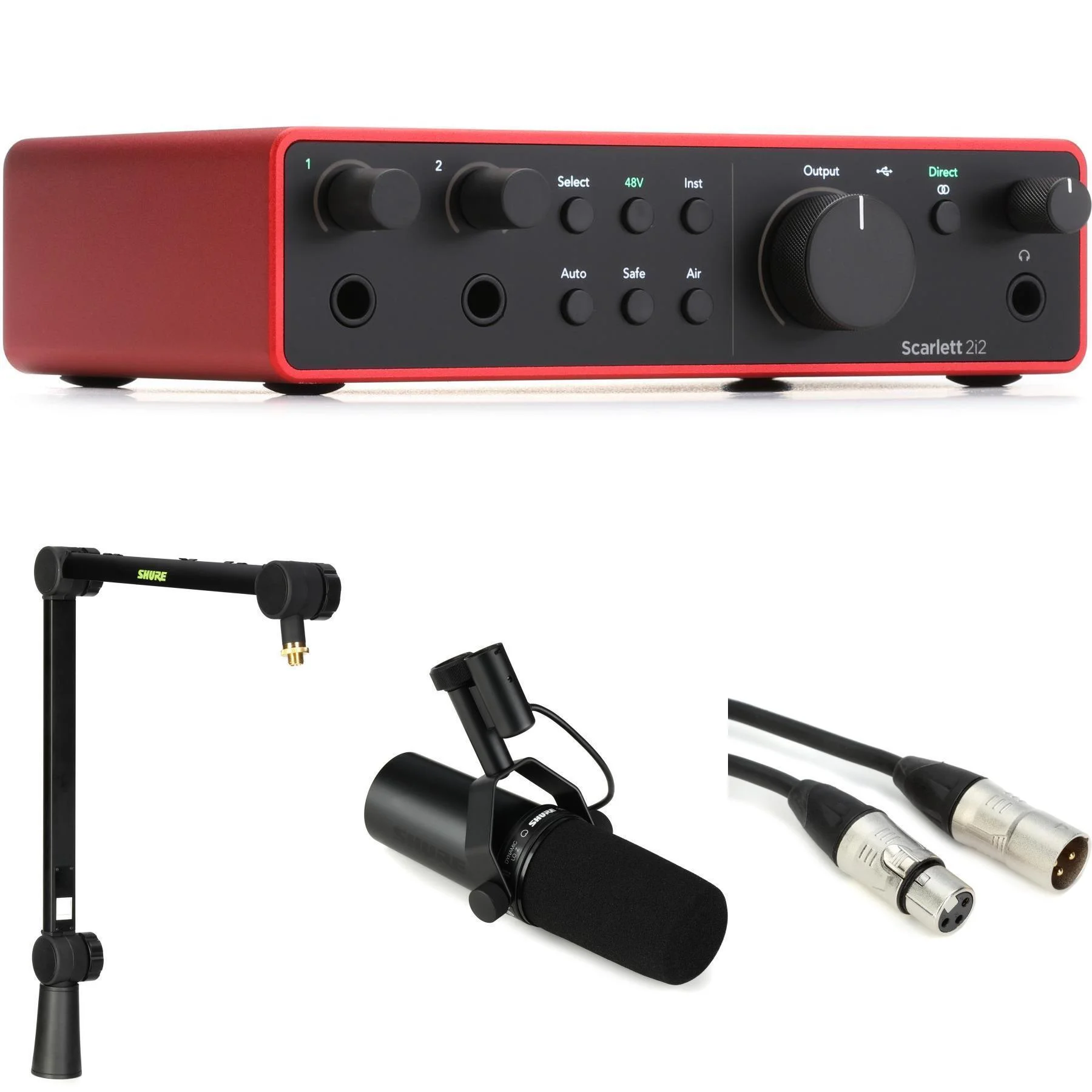 Focusrite Scarlett 2i2 第四代 USB 音频接口和 Shure SM7dB 麦克风播客套装