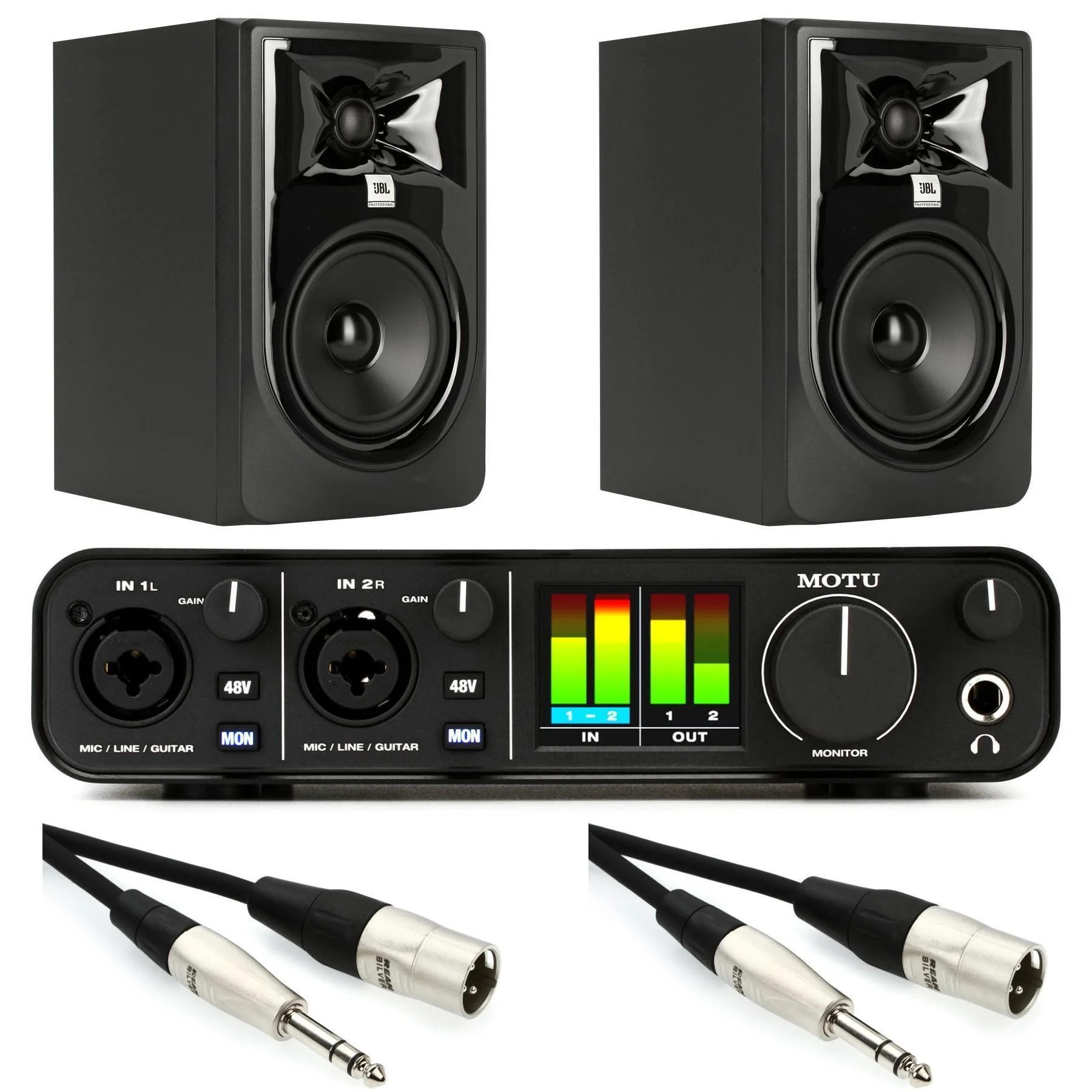 MOTU M2 2x2 USB-C音频接口与JBL 305P MkII监听音箱套装