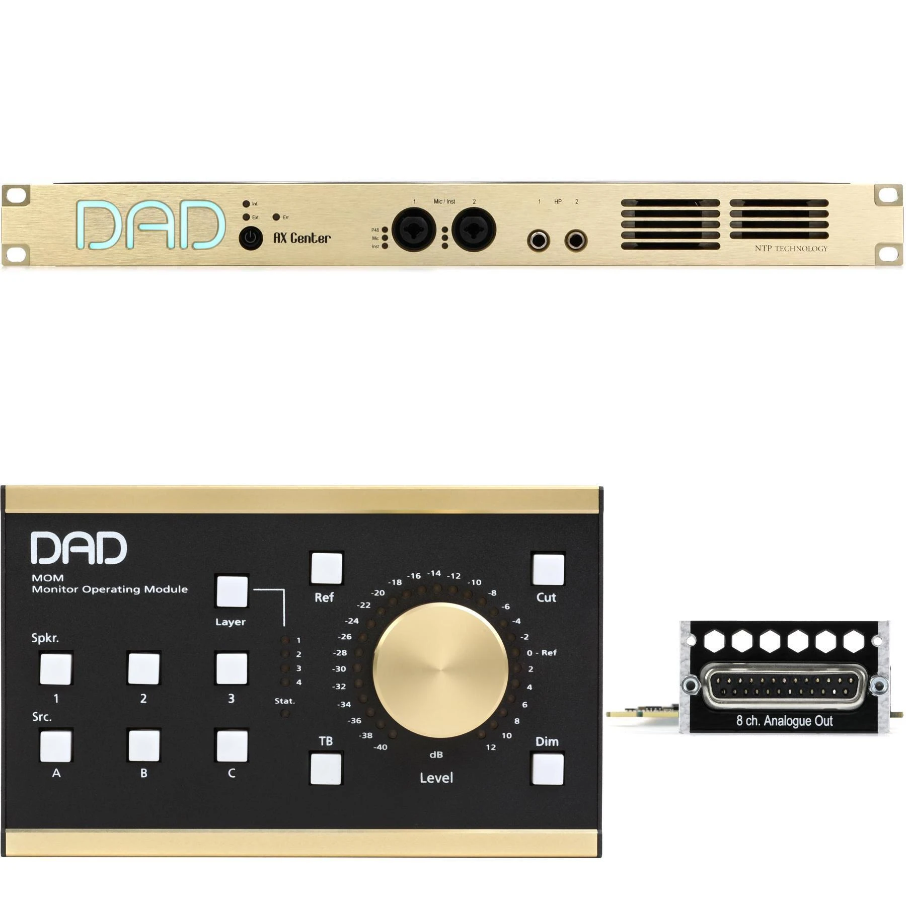 Digital Audio Denmark AX Center Base Thunderbolt 3 音频接口，配备输出扩展卡和监听操作模块