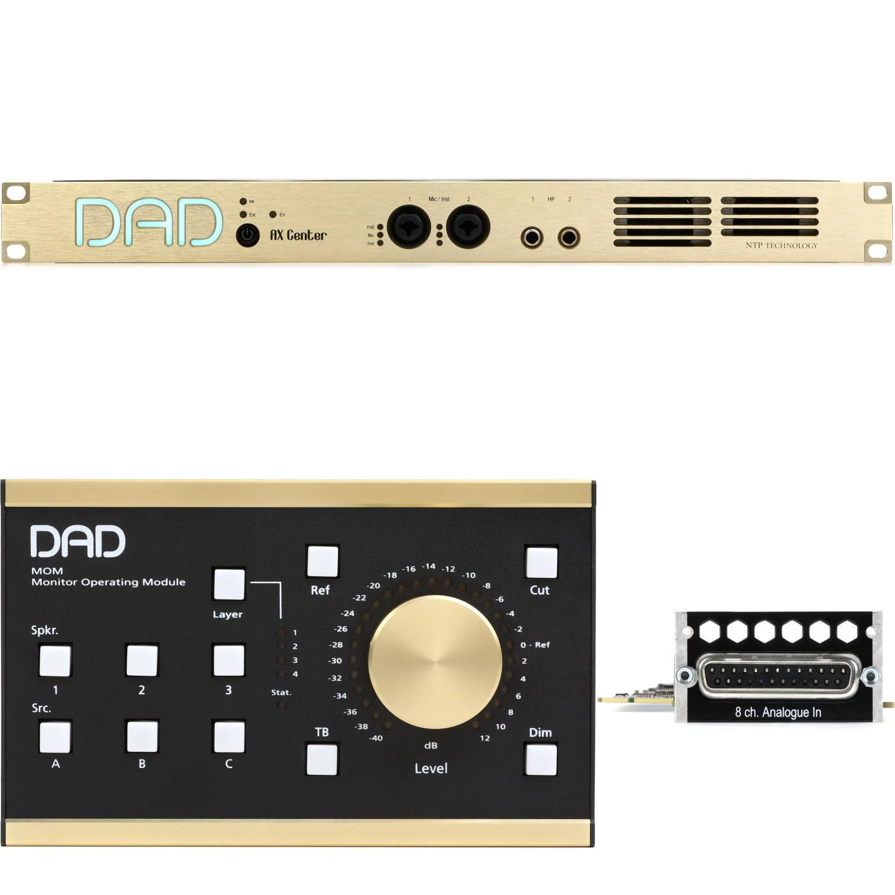 Digital Audio Denmark AX Center Base Thunderbolt 3 音频接口，配备模拟线路输入扩展卡和监听操作模块