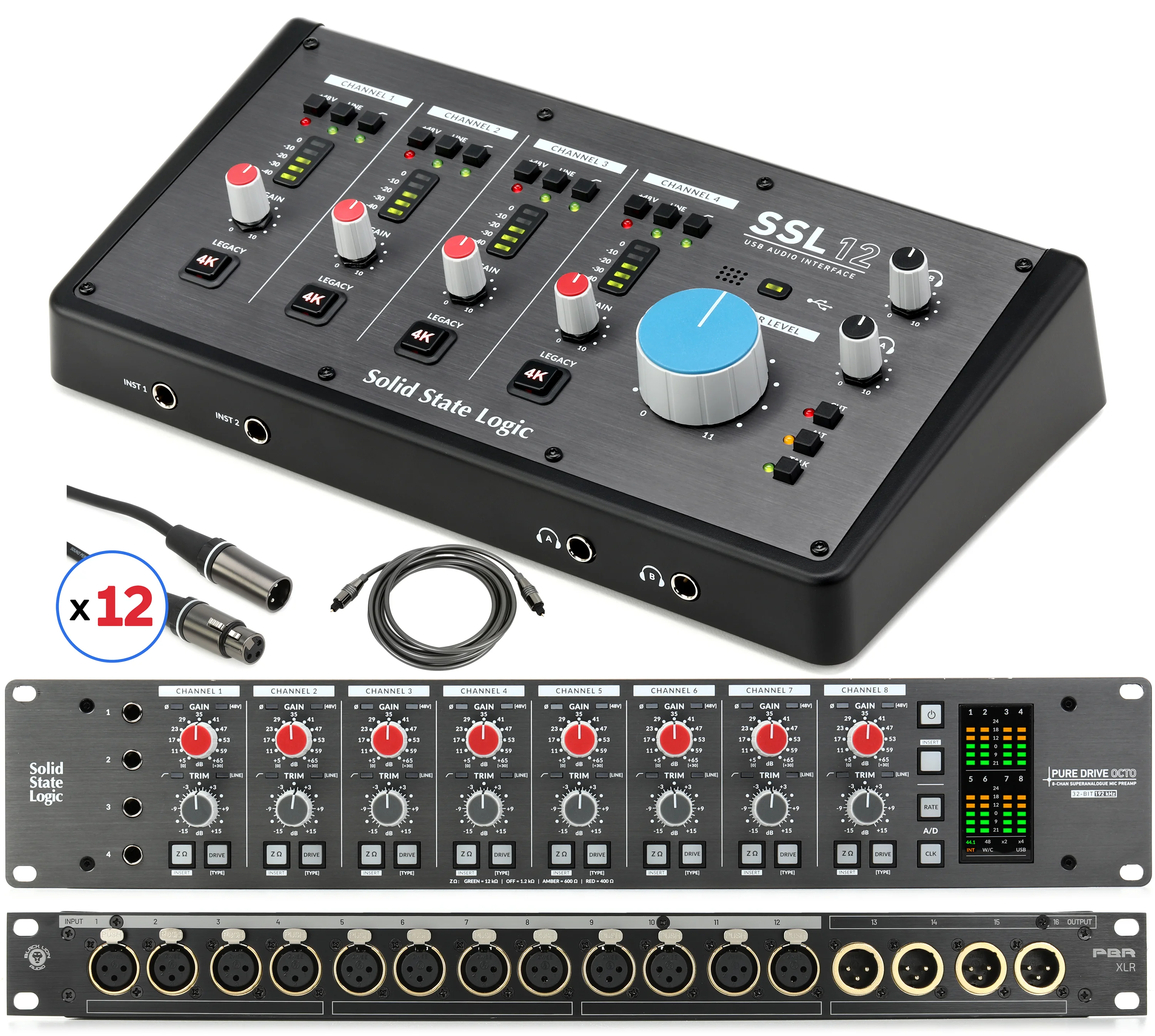 Solid State Logic SSL 12 USB 音频接口和 PureDrive Octo 12通道录音室套装
