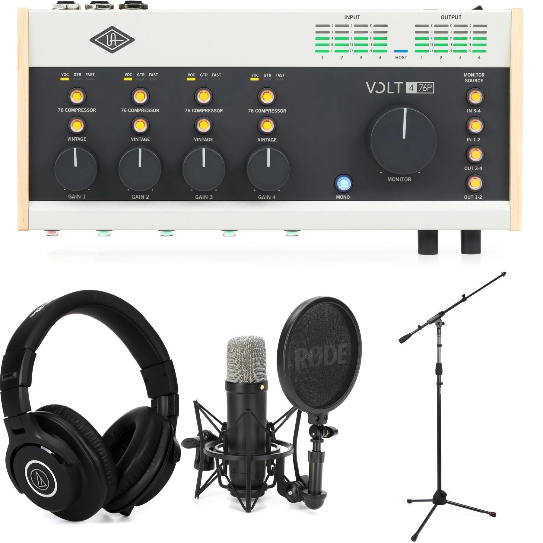 Universal Audio Volt 476P USB-C音频接口和Rode NT1麦克风套装 - 黑色