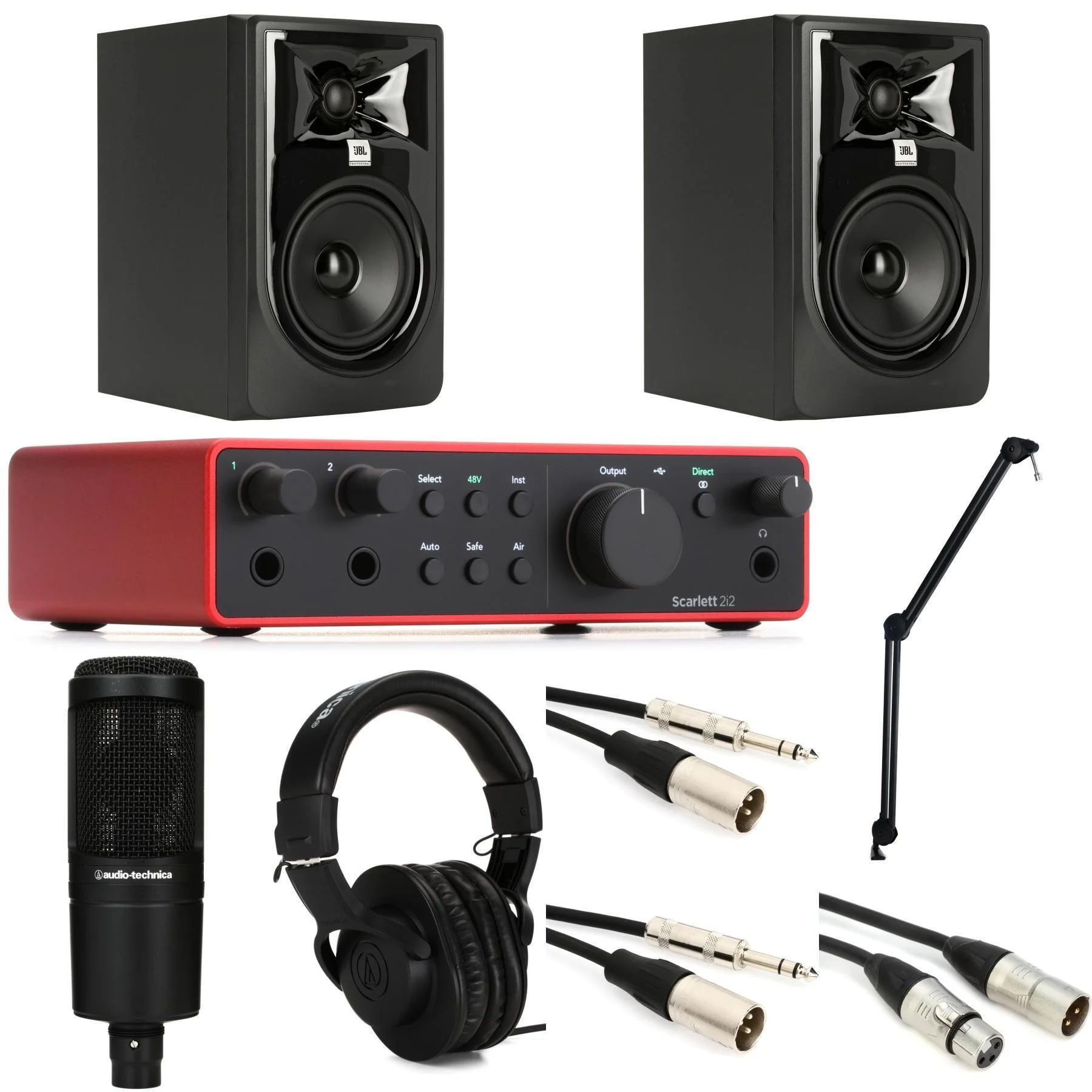 Focusrite Scarlett 2i2 第四代USB音频接口、JBL LSR 305和AT-2020录音套装
