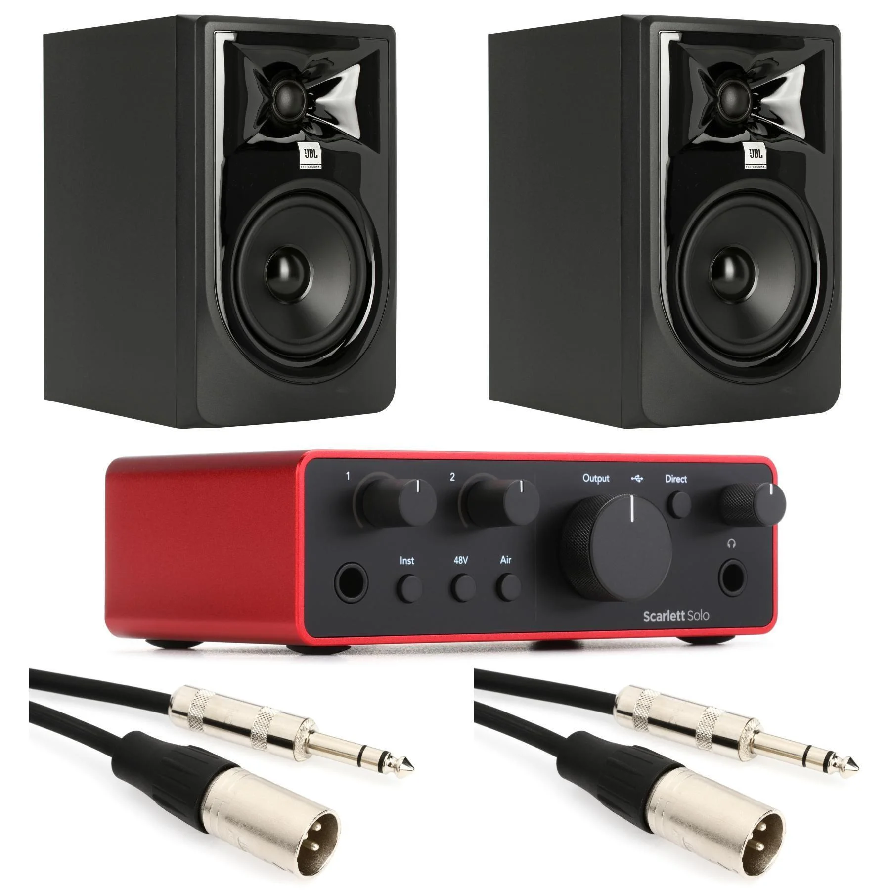 Focusrite Scarlett Solo 第四代USB音频接口和JBL 305P MkII 5英寸有源录音室监听音箱套装
