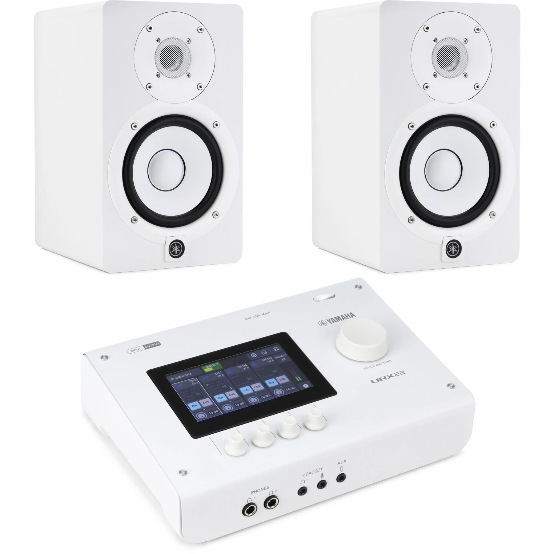 Yamaha URX22 USB-C 音频接口搭配 HS5 监听音箱 - 白色