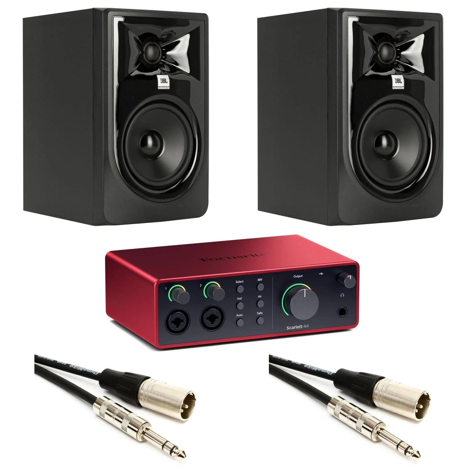 Focusrite Scarlett 4i4 第四代 USB 音频接口和 JBL 305P MKII 5 英寸有源监听音箱套装