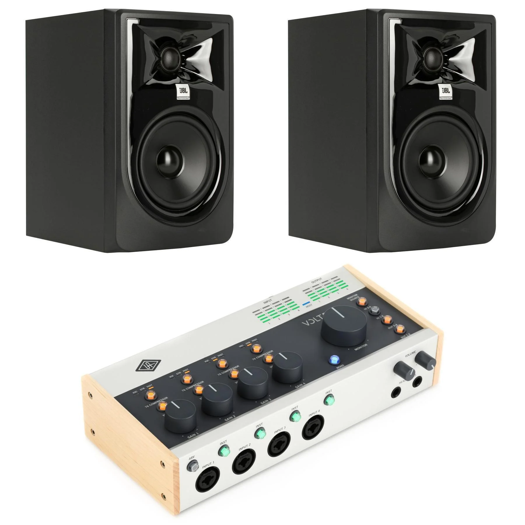 Universal Audio Volt 476P USB-C 音频接口和 JBL 305P MkII 5 英寸有源监听音箱套装