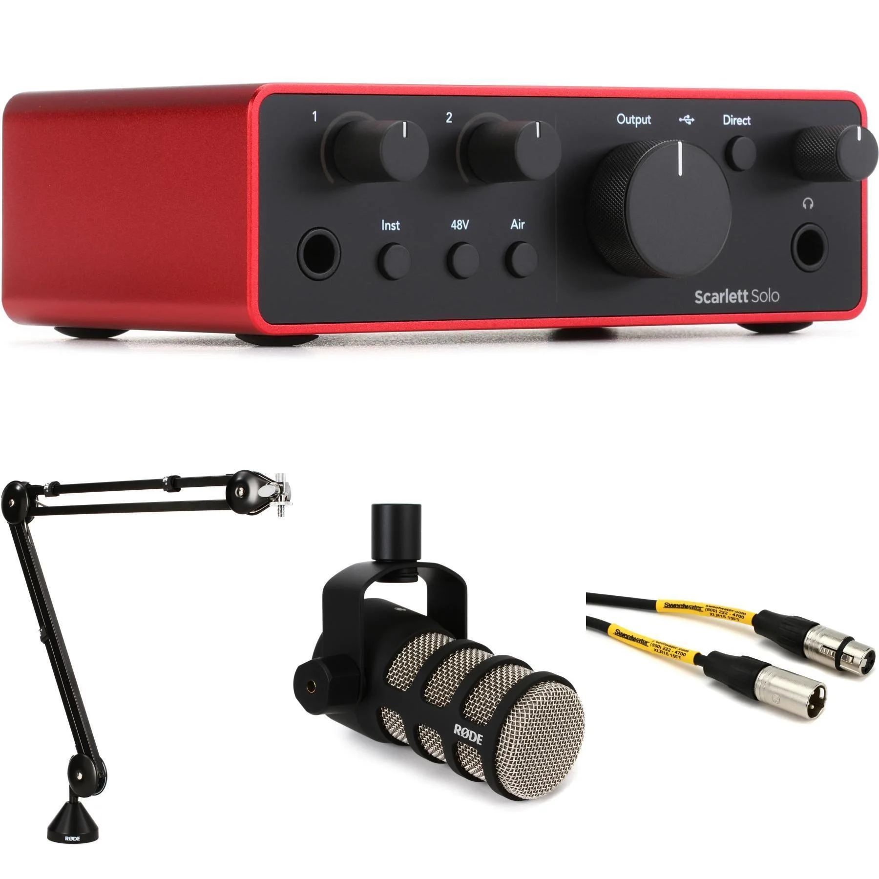 Focusrite Scarlett Solo 第四代 USB 音频接口和 Rode PodMic 播客套装