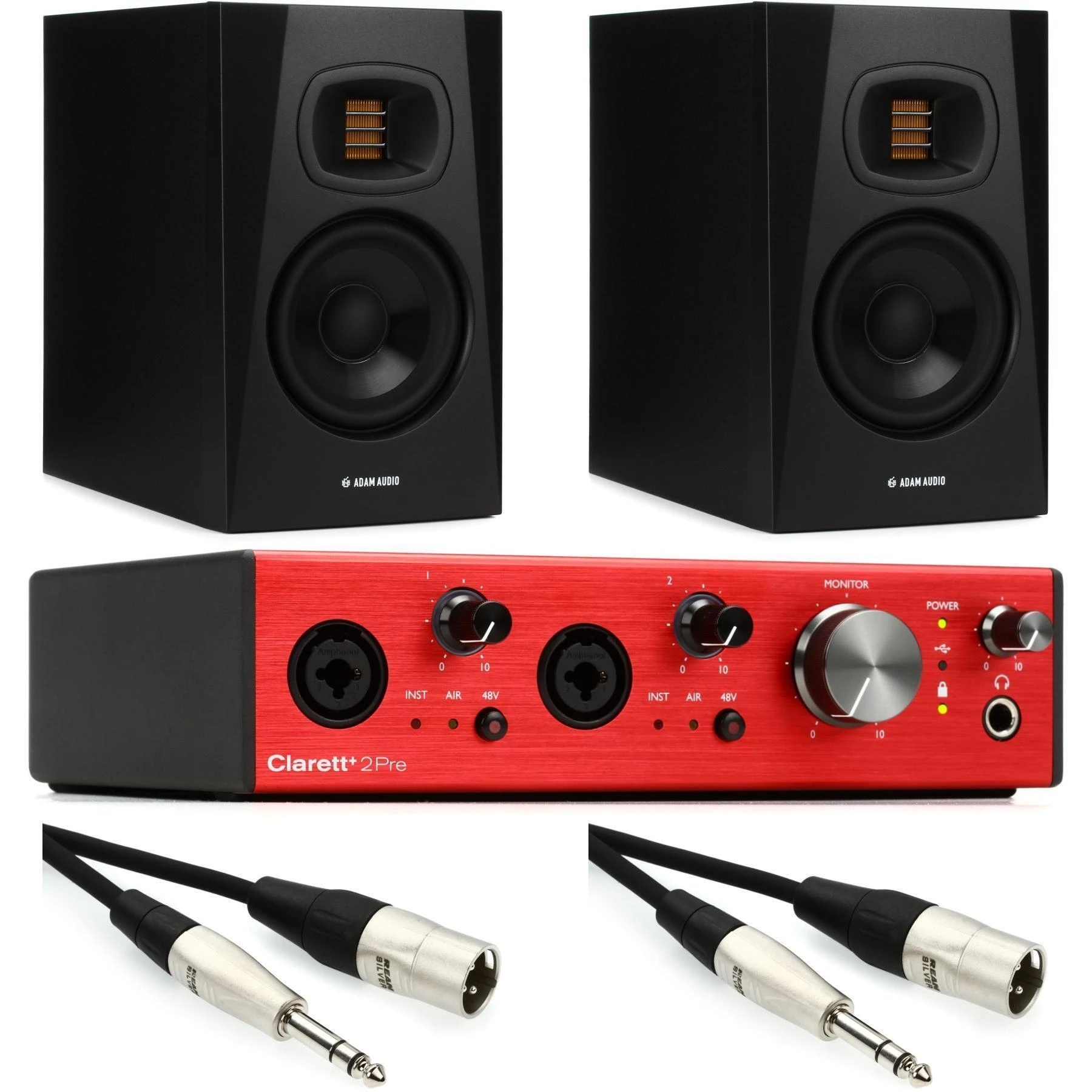 Focusrite Clarett+ 2Pre USB-C 音频接口和 ADAM Audio T5V 监听音箱套装
