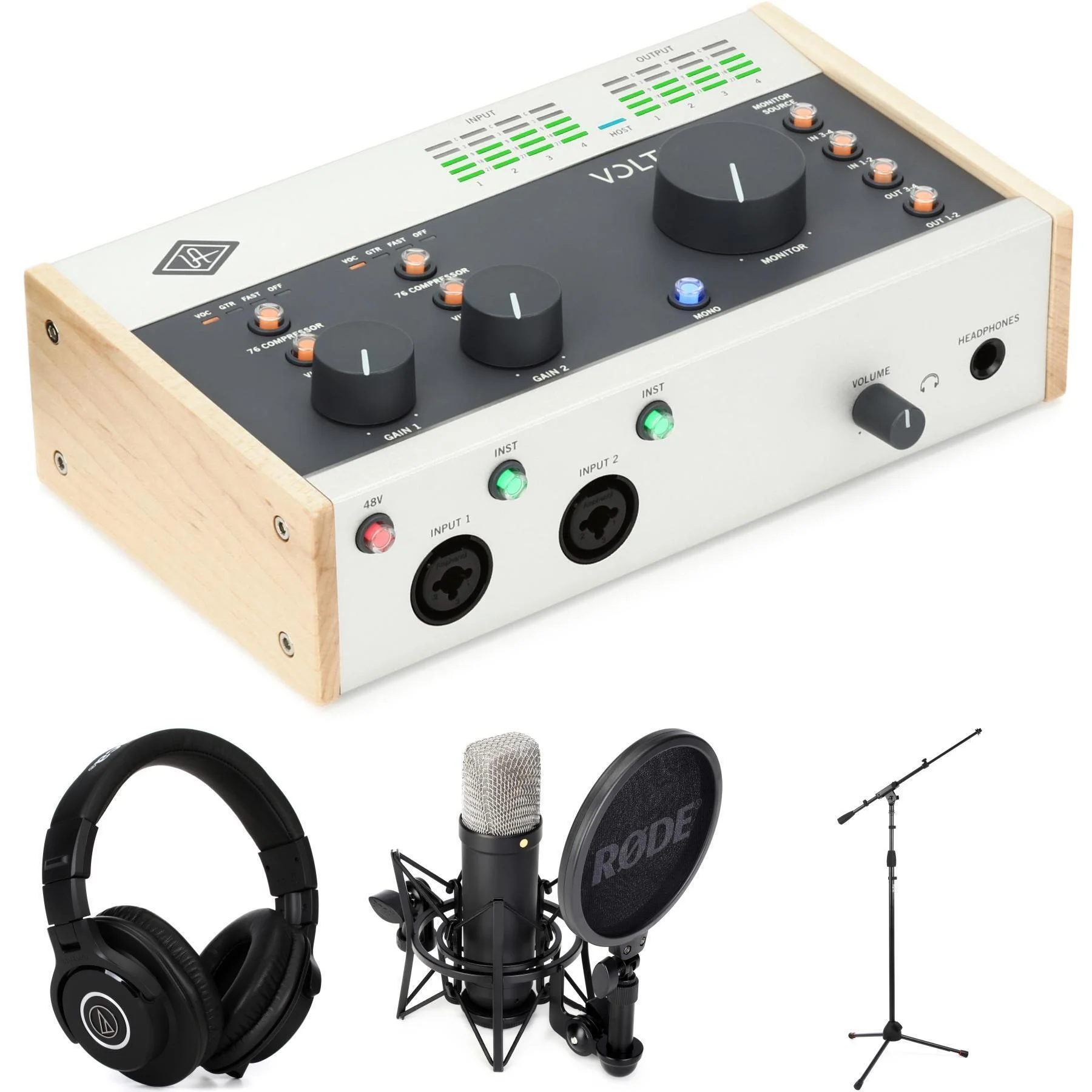 Universal Audio Volt 476 USB-C 音频接口和 Rode NT1 麦克风套装 - 黑色