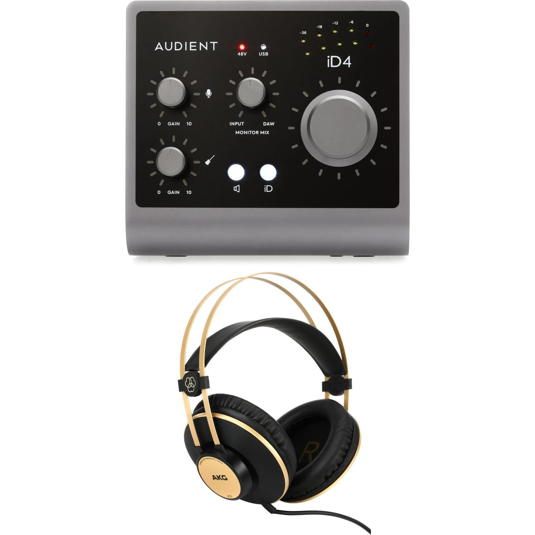 Audient iD4 MKII USB-C 音频接口和耳机