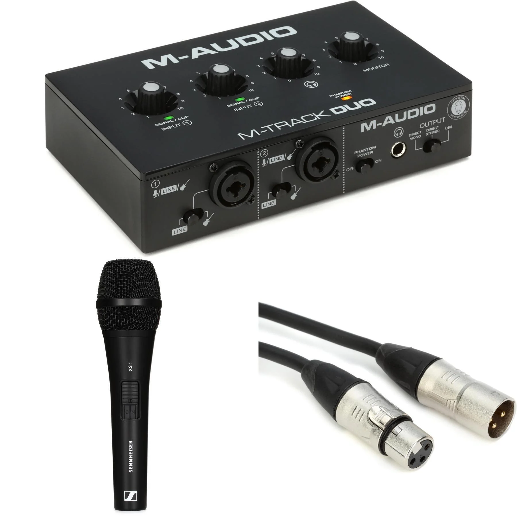 M-Audio M-Track Duo USB 音频接口，附心形指向动圈人声麦克风