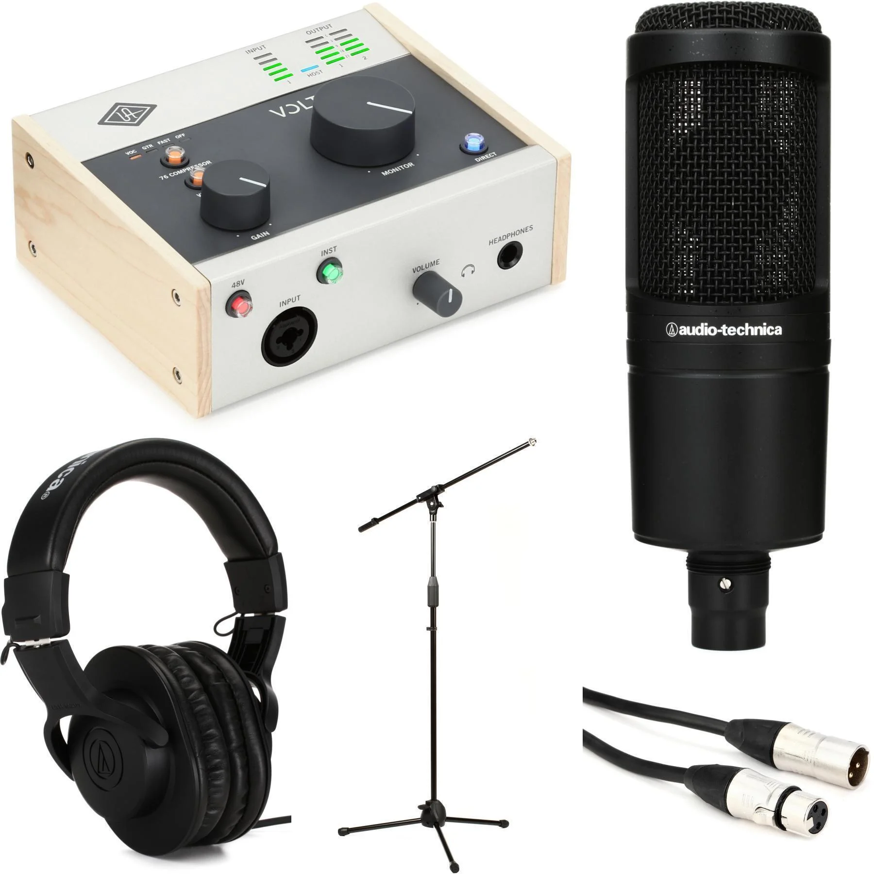 Universal Audio Volt 176 USB-C 音频接口和 Audio-Technica AT2020 麦克风套装
