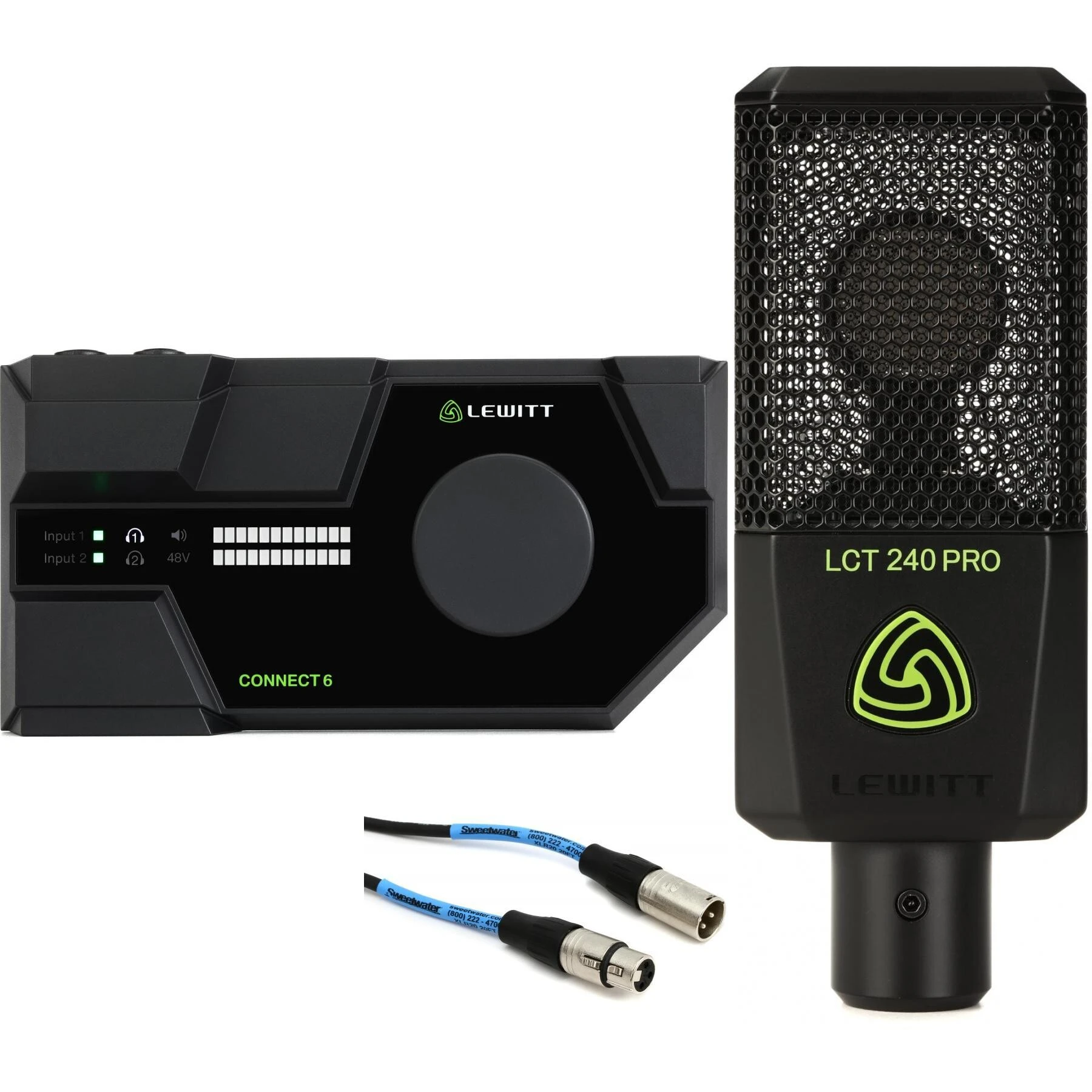 Lewitt Connect 6 USB-C 音频接口和 LCT 240 PRO 电容麦克风套装 - 黑色