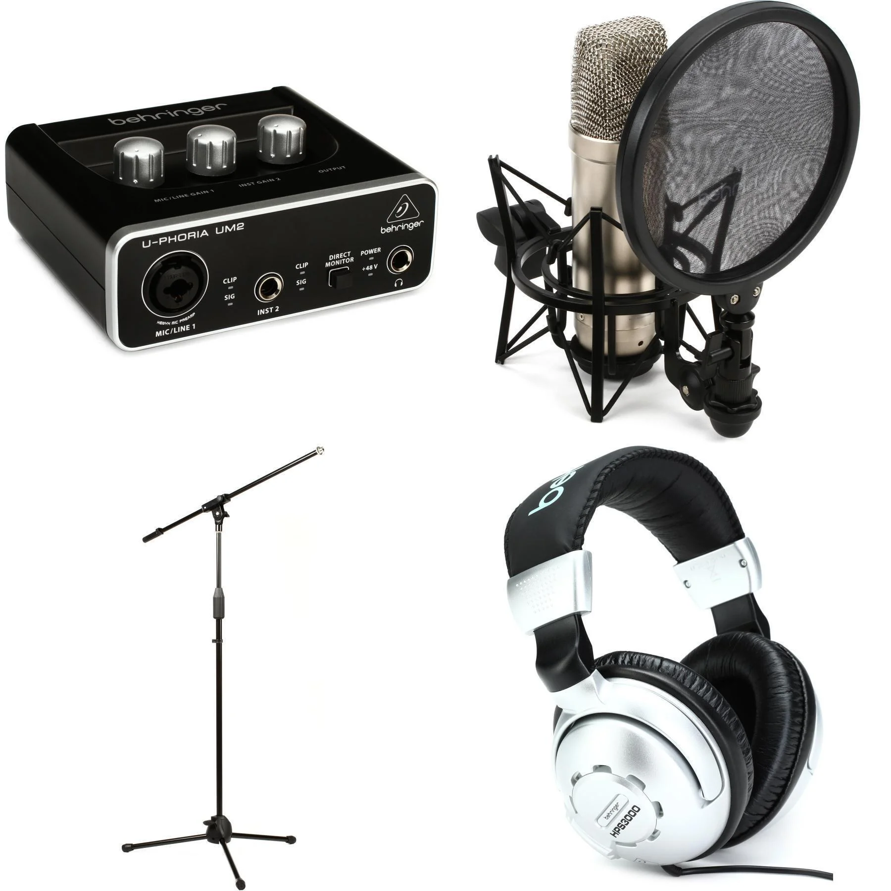 Behringer U-Phoria UM2 USB 音频接口和 TM1 电容麦克风录音套装