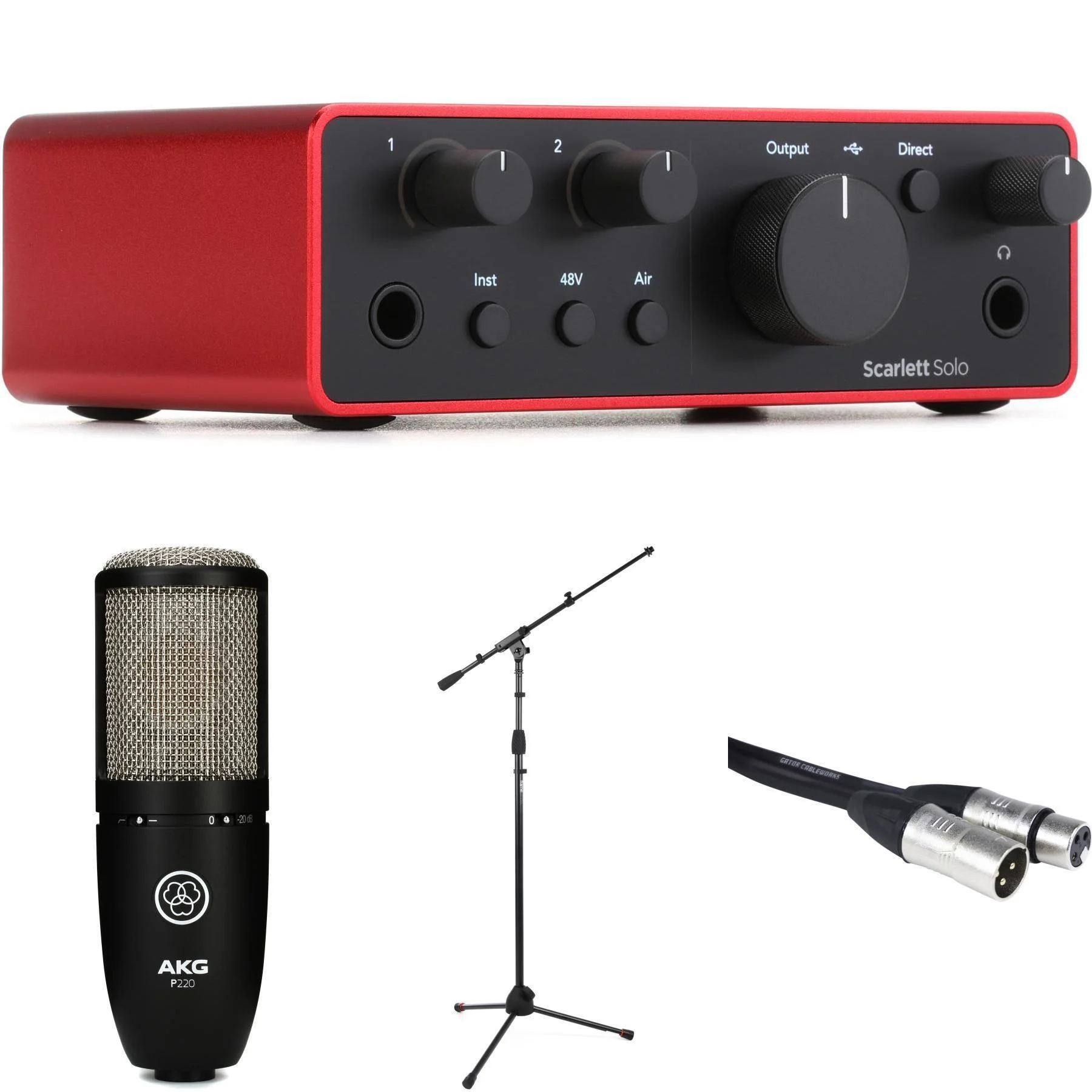 Focusrite Scarlett Solo 第四代 USB 音频接口和 AKG P220 录音套装