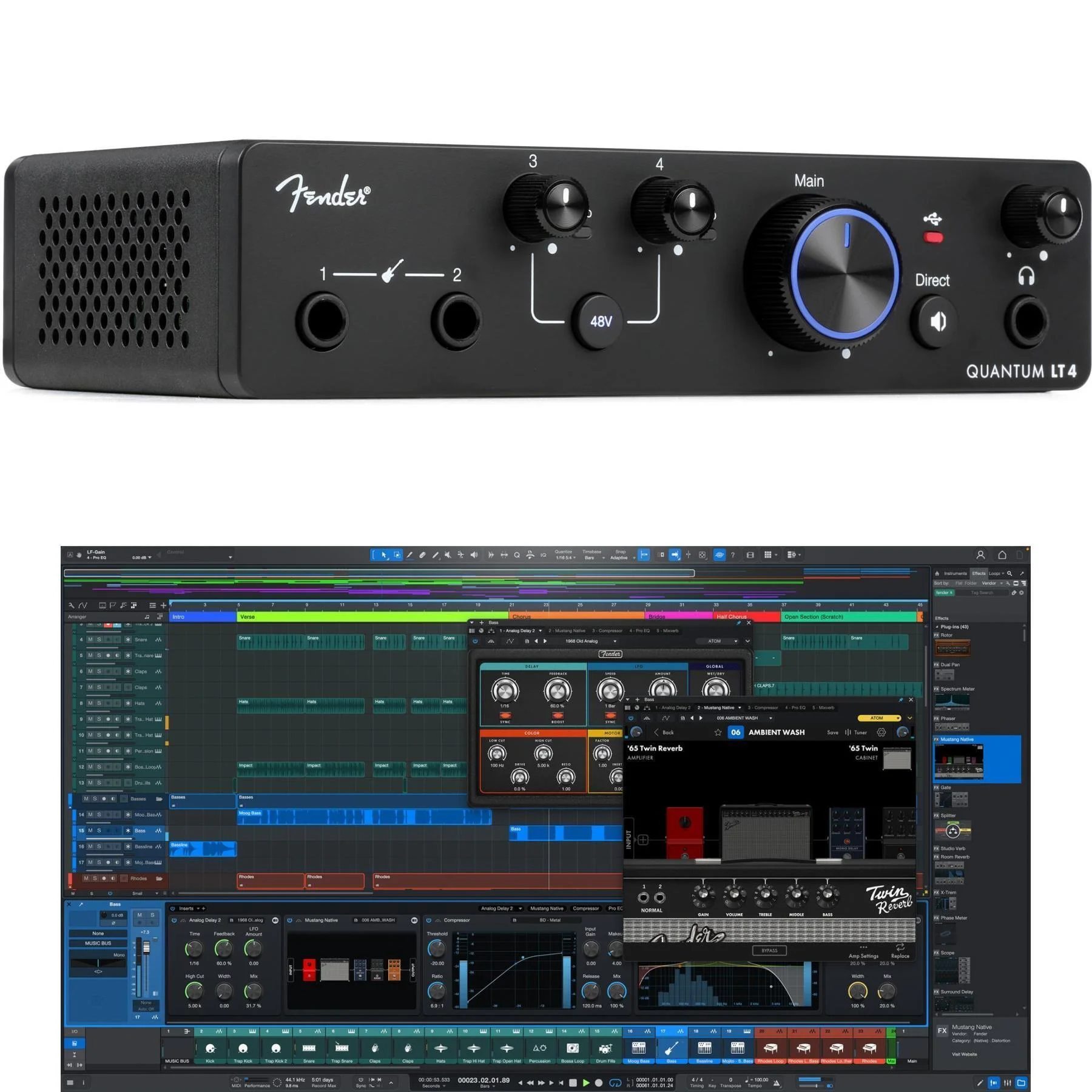 Fender Studio Quantum LT 4 USB-C 音频接口，附 Studio Pro 订阅升级